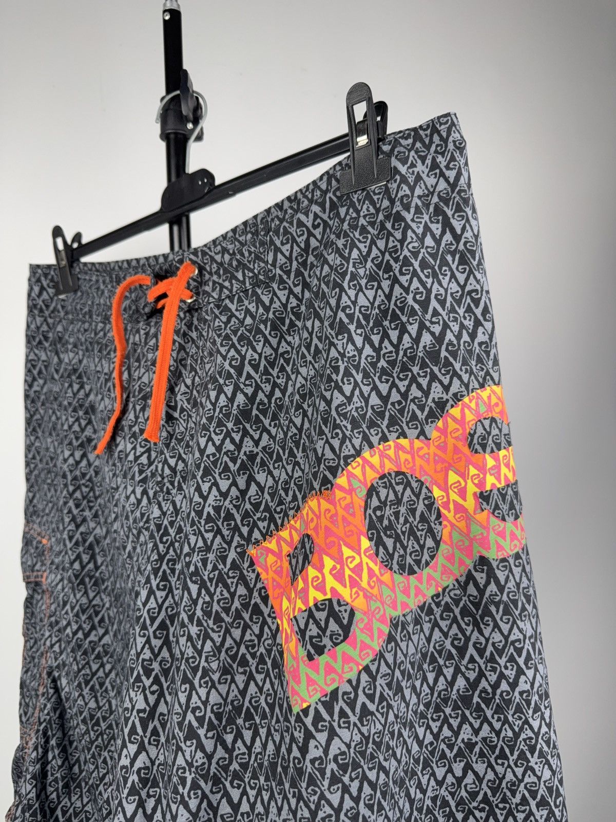 Luxury Hugo Boss Logo Swim Shorts Neon Orange Black Pattern