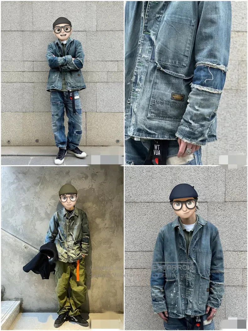 Neighborhood Neighborhood Distressed Washed Destroyed Denim Jacket L Si Size US L / EU 52-54 / 3 - 8 Thumbnail