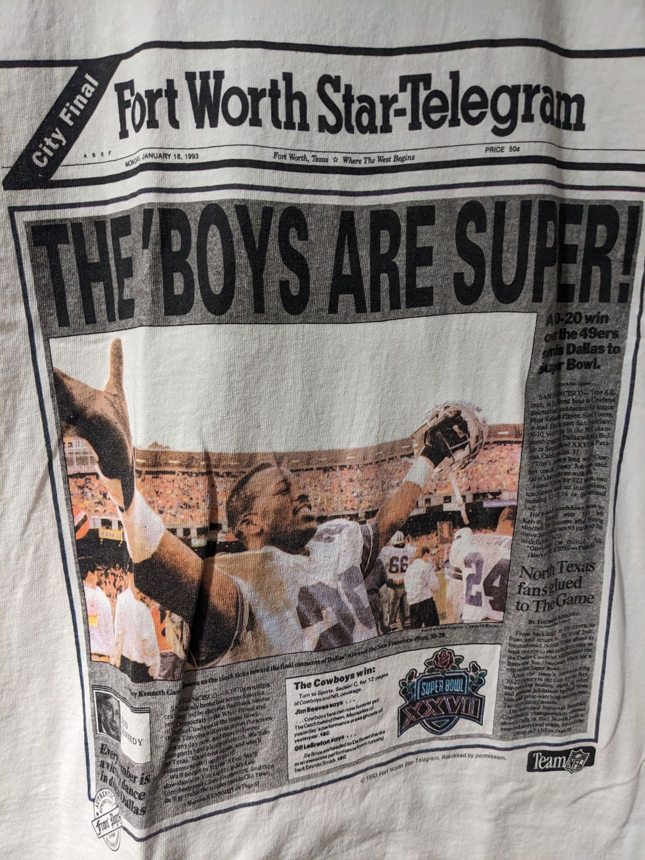 NFL Vintage 1993 Superbowl NFL Football Dallas Cowboys T-Shirt Size US XL / EU 56 / 4 - 2 Thumbnail