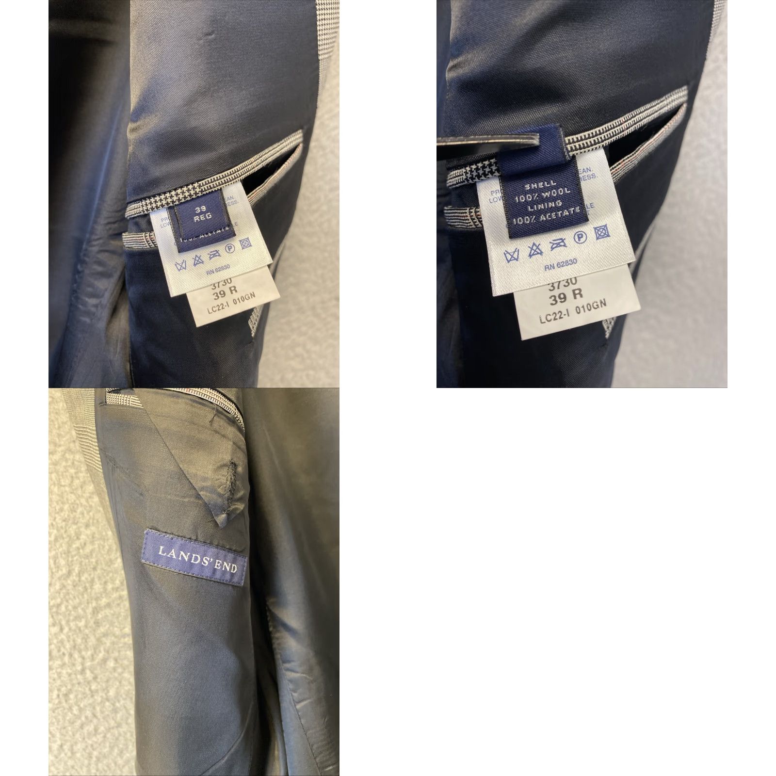 Lands' End Lands' End Glenn Plaid Mens 39R Suit Blazer Sport Jacket Gray Wool 3-Button Sleeve Notch Lapel Vintage Regular Mens Jacket/Coat Size 40R - 9 Thumbnail