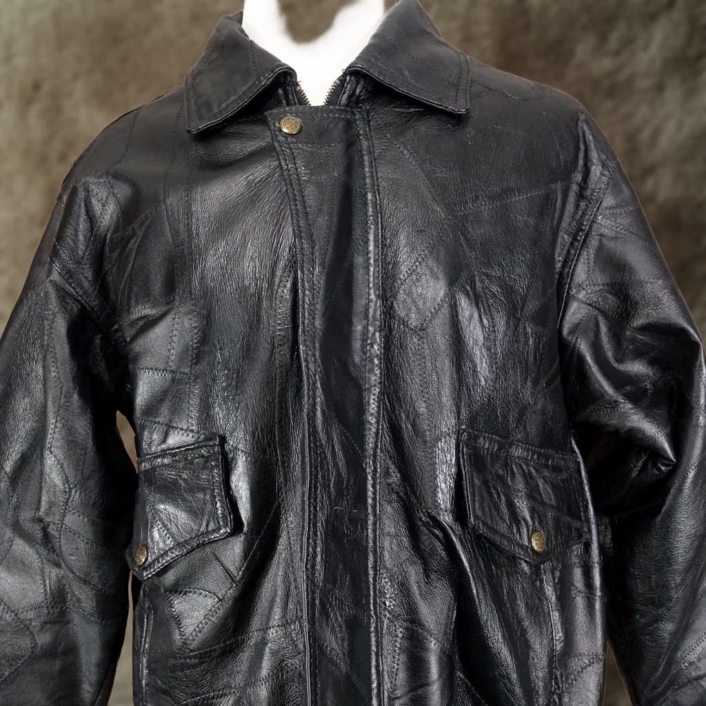 Vintage Firenze Leather Jacket Mens Large Black Patchwork Bomber Zip Front Jacket Size US L / EU 52-54 / 3 - 1 Thumbnail