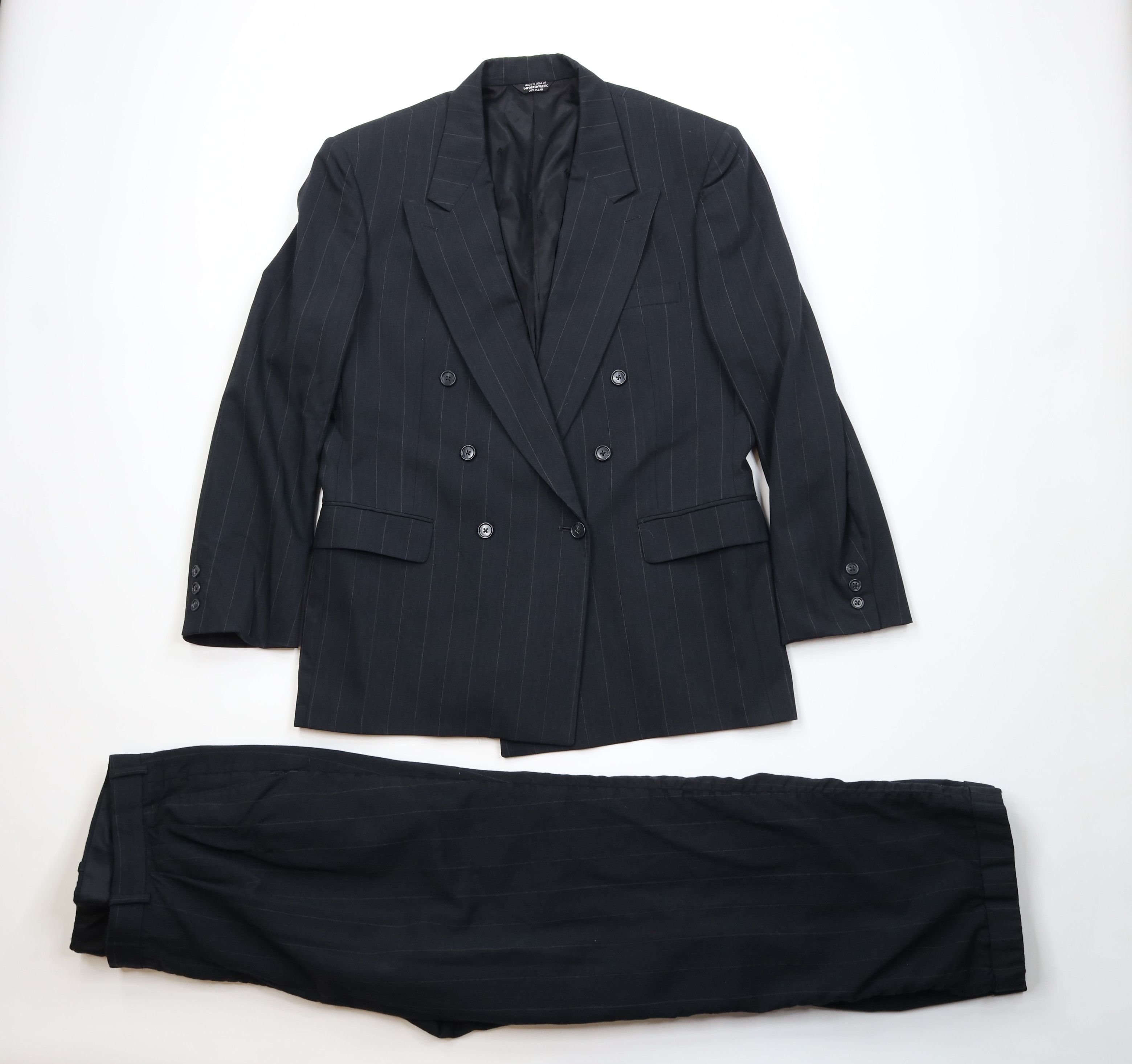 Vintage Vintage 80s Distressed 2 Piece Double Breasted Striped Suit Size 42L - 1 Thumbnail