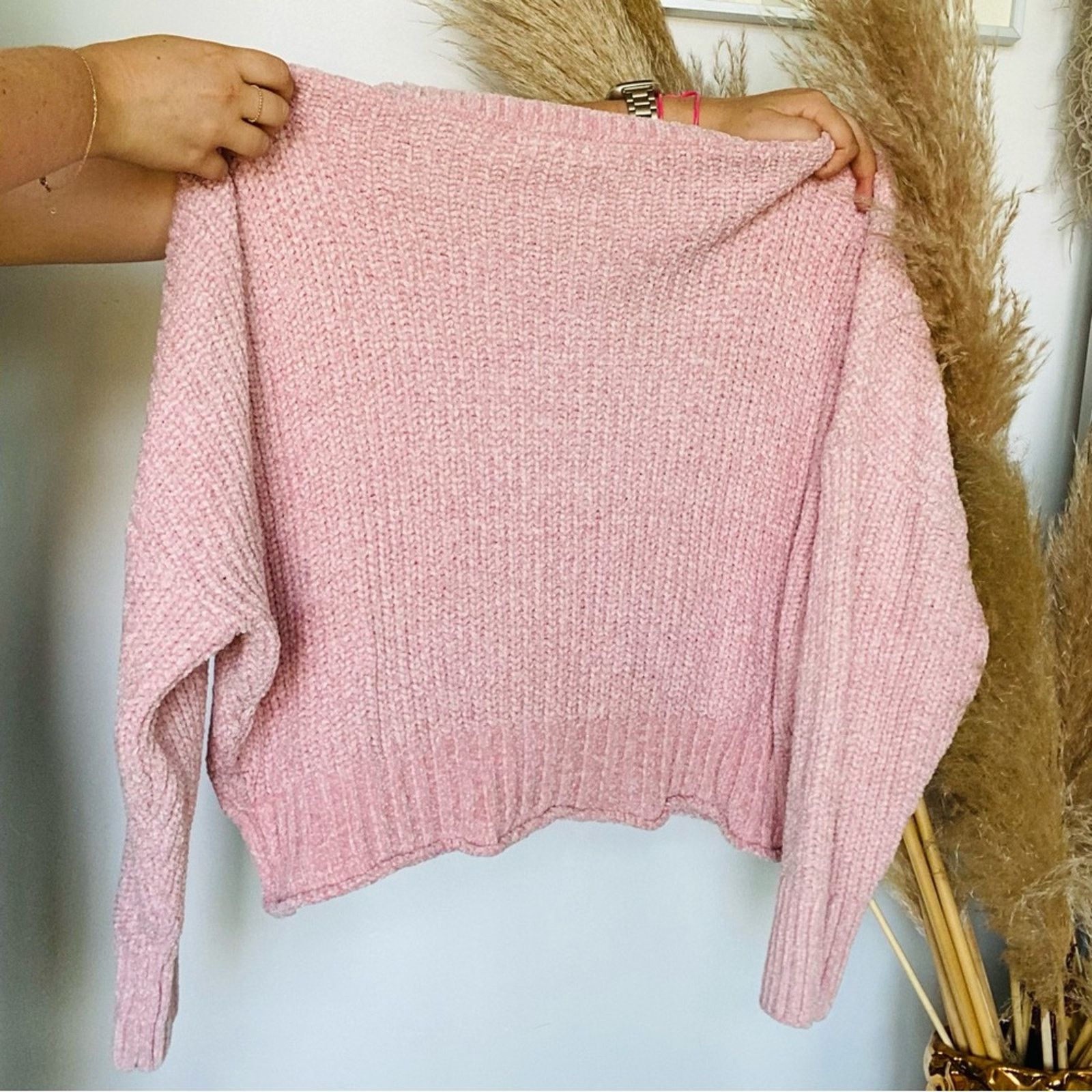 Free People NEW ALTAR'D STATE Soft Pink Chunky Knit Pullover Sweater Size L / US 10 / IT 46 - 5 Thumbnail