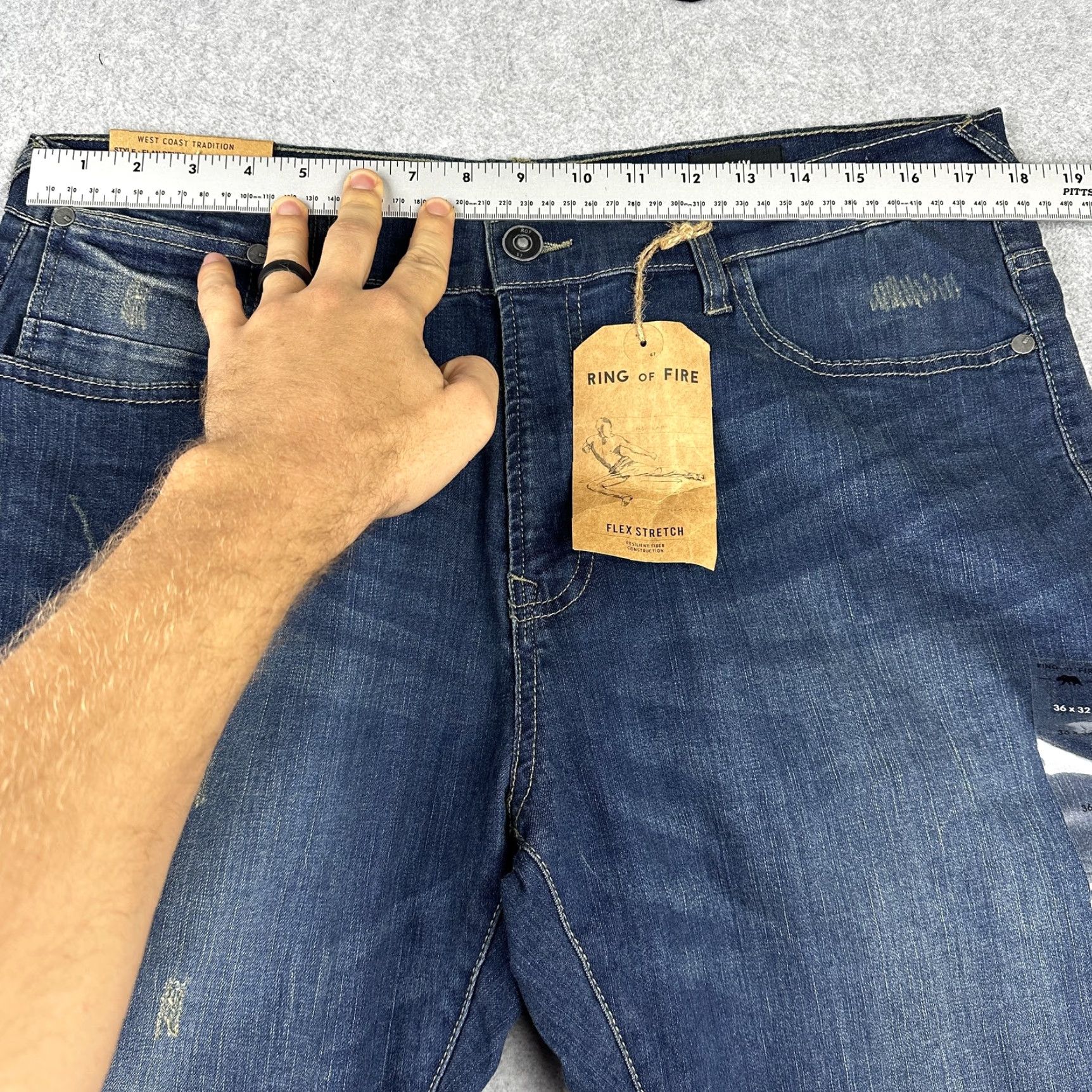Ring Of Fire Ring of Fire Jeans Mens 36x32 Elan Denim Slim Hudson Distressed Stretch New Blue Block Patchwork Straight 90s Grunge Punk Mens Size US 36 / EU 52 - 6 Thumbnail