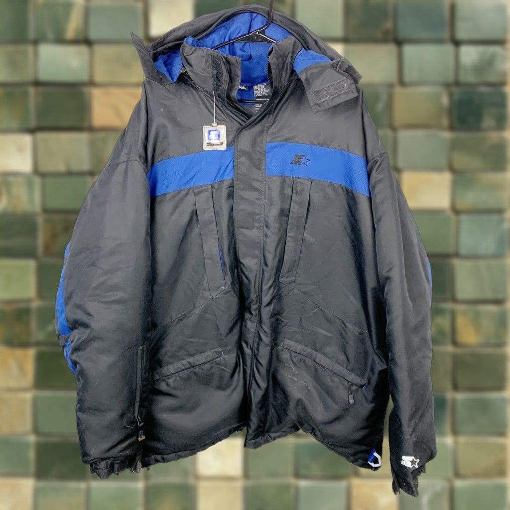 Starter VINTAGE Starter Down Jacket Coat Black Royal Blue 90s Puffer Jacket XLT Mens Size US XL / EU 56 / 4 - 1 Thumbnail