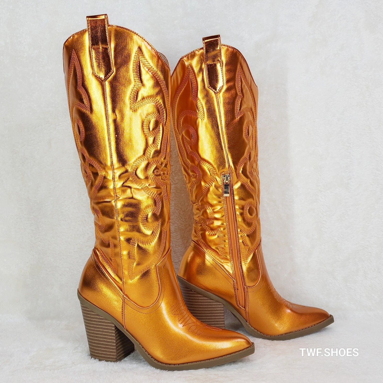 Other Electric Cowboy Orange Metallic Matte Western Knee High Coun Size US 7 / IT 37 - 3 Thumbnail