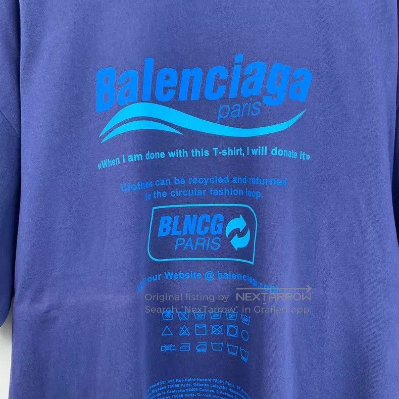 Balenciaga Balenciaga Blue Eco-Friendly Slogan Short Sleeve Size US S / EU 44-46 / 1 - 5 Thumbnail