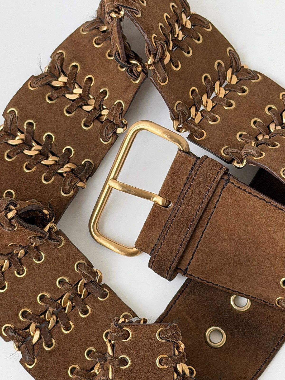 Prada PRADA Chain Suede Wide Brown Belt vintage leather western Size ONE SIZE - 2 Thumbnail