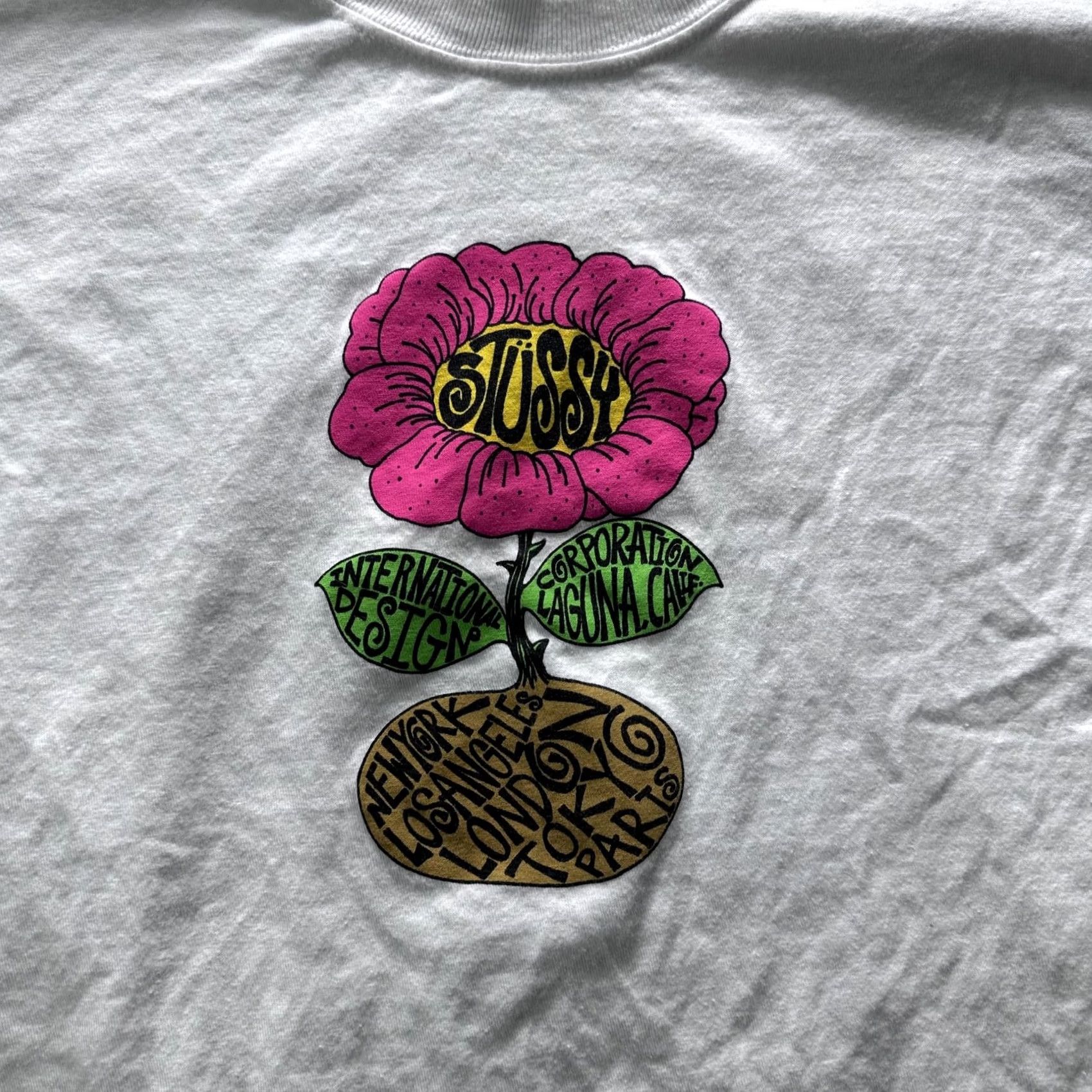 Pinko VTG Stussy Shirt Mens L White Pink Flower Graphic Tee Logo Cotton Streetwear Size US L / EU 52-54 / 3 - 2 Thumbnail