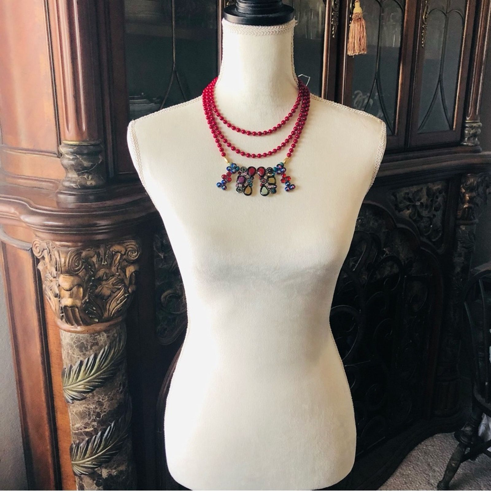 Handmade Handcrafted repurpose red sparkle Pearl ruby clasp necklace Size ONE SIZE - 6 Thumbnail