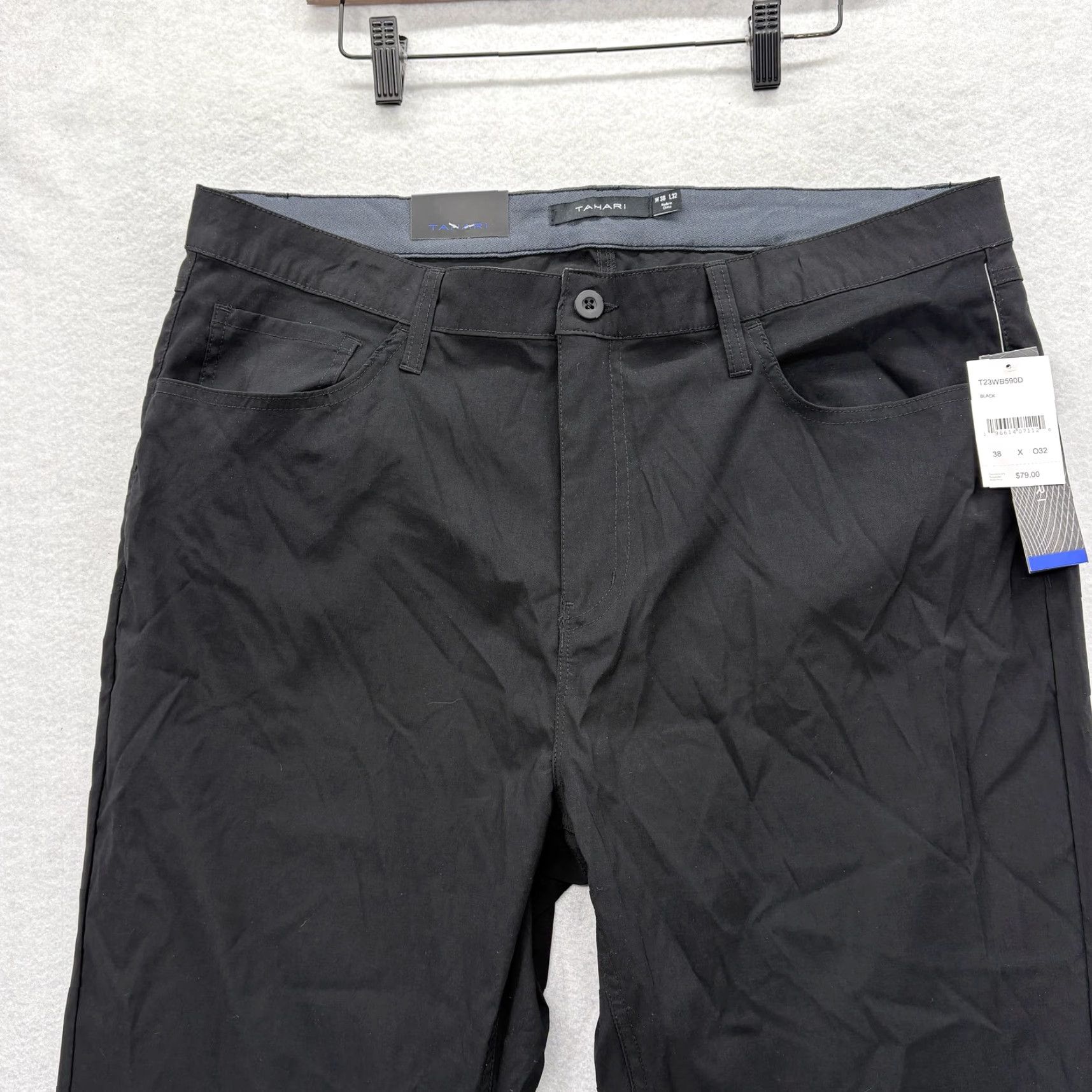 Vintage Tahari Crusader Pants Mens 38x32 Black Slim Fit Travel 5-Pocket NWT Nylon Spandex Flat Front Zip Size US 38 / EU 54 - 2 Thumbnail