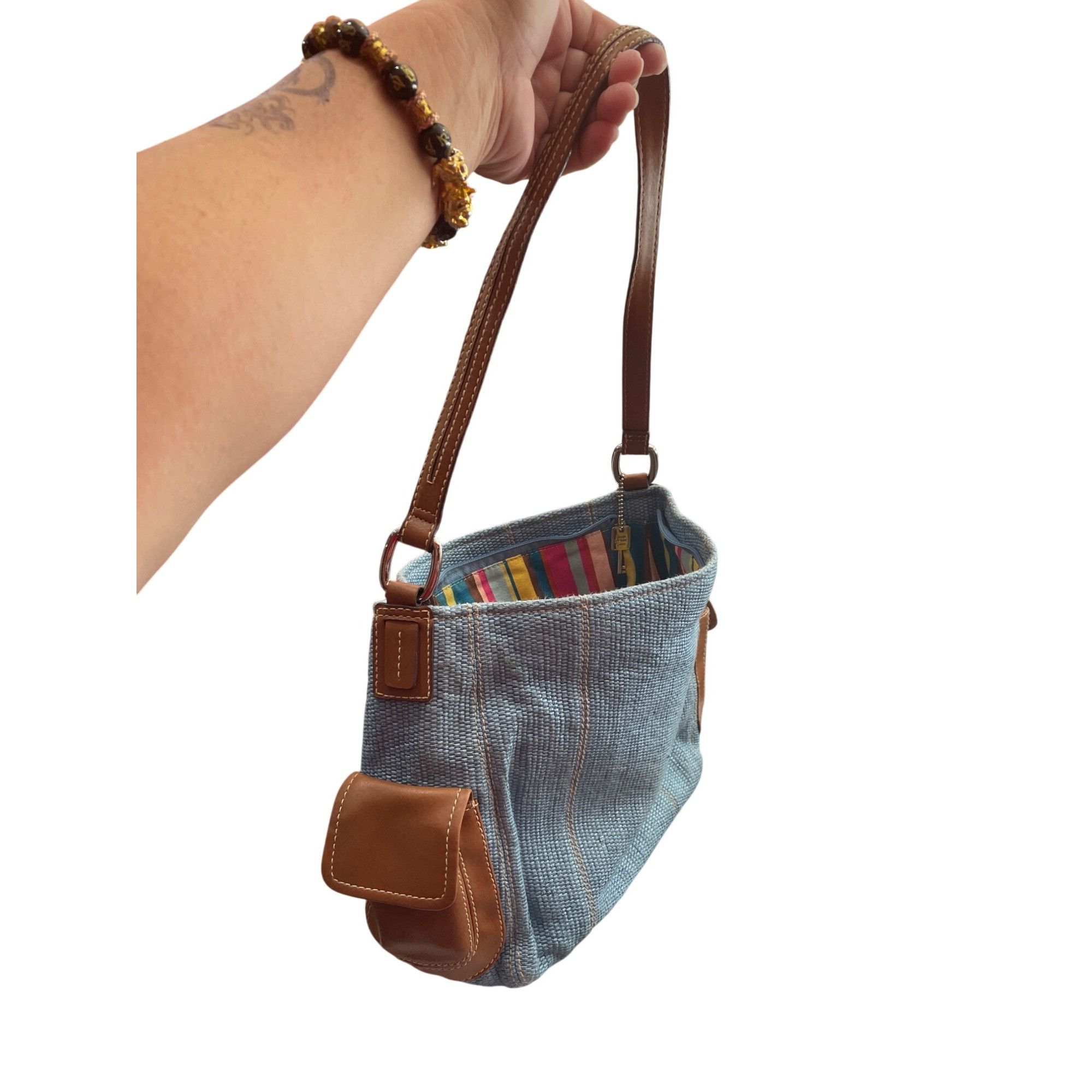 Fossil Fossil Classic Womens blue woven fabric leather Shoulder han Size ONE SIZE - 20 Thumbnail
