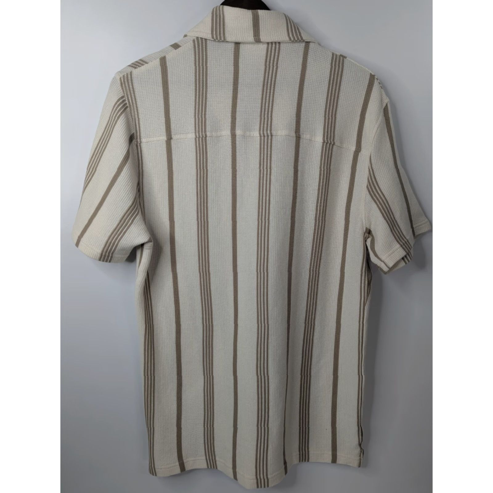 Vintage Larsson & Co. Beige Textured Striped Short Sleeve Button Camp Shirt Mens M Size US M / EU 48-50 / 2 - 3 Thumbnail