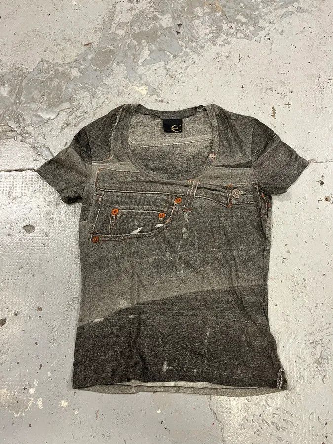 Designer × Just Cavalli × Vintage 2000s Cavalli Denim Trompe L’Oeil T-Shirt Size XXS / US 00 / IT 34 - 1 Thumbnail