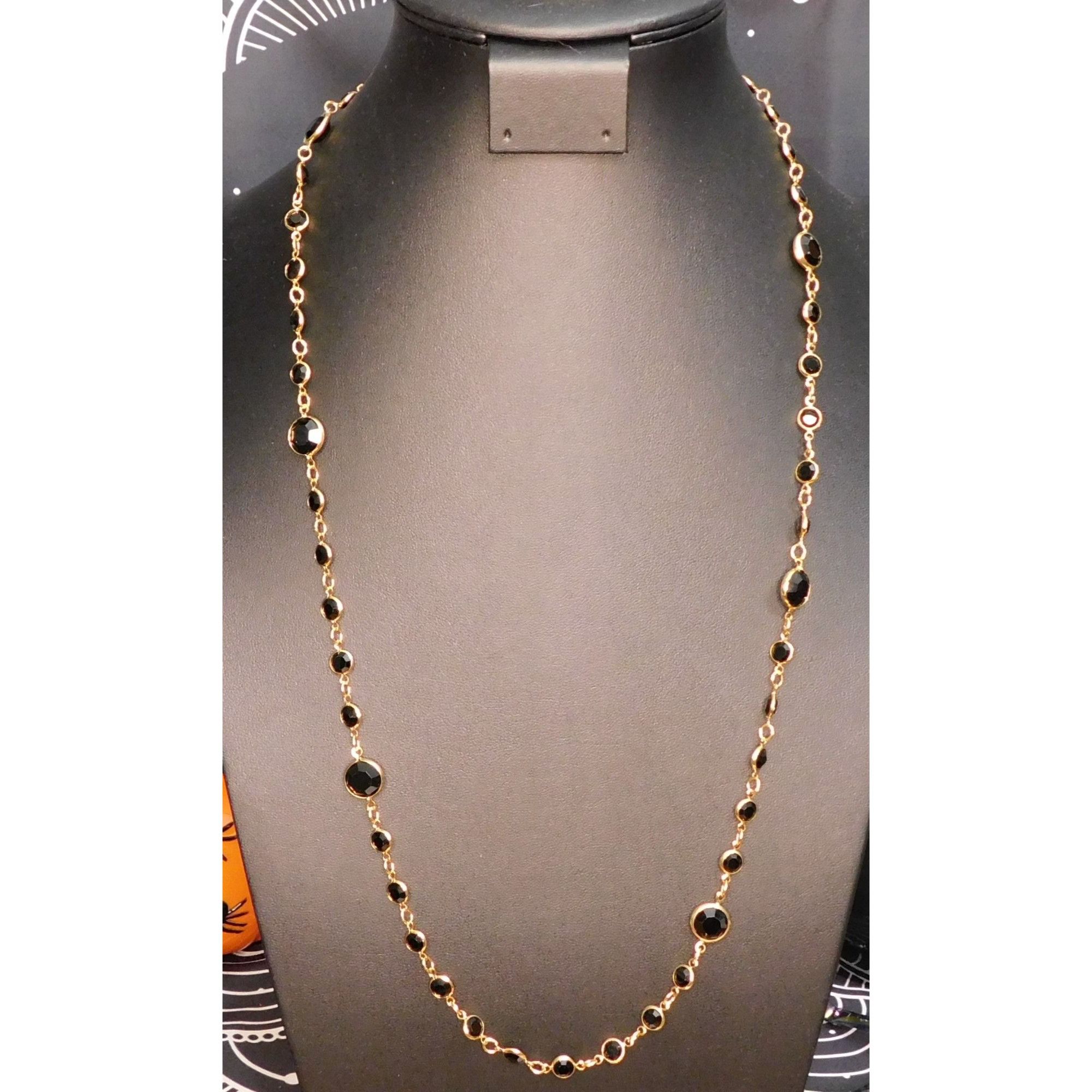 Other Glam Goth Black And Gold Tone Gemmed Chain Necklace Size ONE SIZE - 1 Thumbnail
