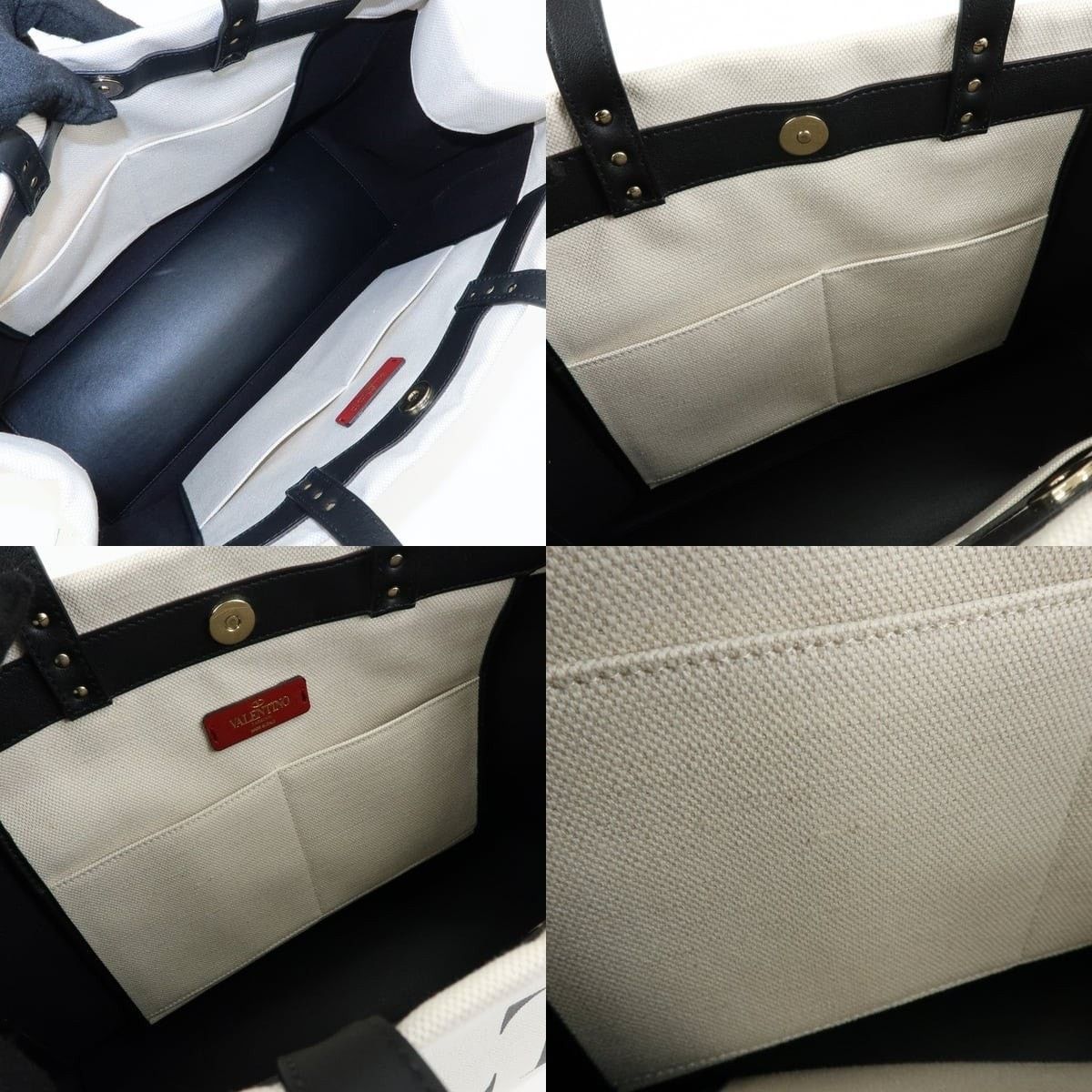 Valentino Valentino Rockstud VLTN Canvas Tote White Size ONE SIZE - 7 Thumbnail