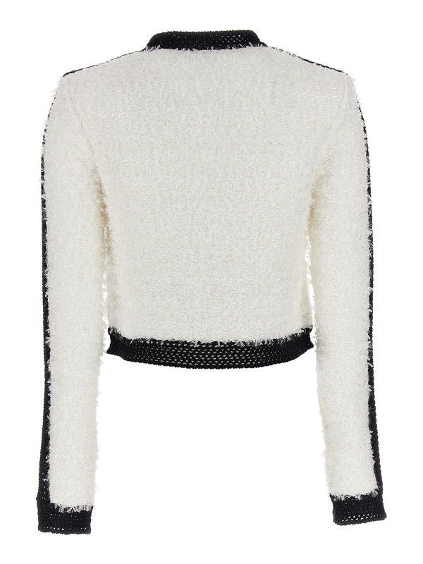 Balmain o1s1wg110825 Logo Button Tweed Short Jacket in Black/White Size M / US 6-8 / IT 42-44 - 2 Thumbnail