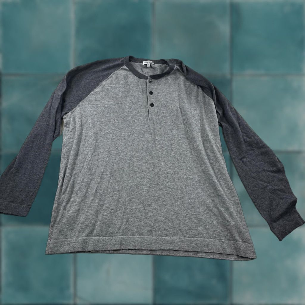 Peter Millar Shirt Mens 2XL Gray Raglan Long Sleeve Henley Cotton Wool