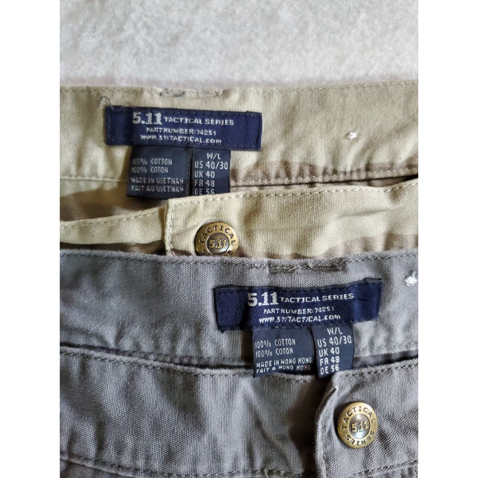 Vintage 5.11 Tactical Pants Mens 40x30 Cargo Pockets Tan & Gray 2 Pair 74251 Relaxed Straight Canvas 100% Cotton Utility Workwear Casual Size US 40 / EU 56 - 3 Thumbnail