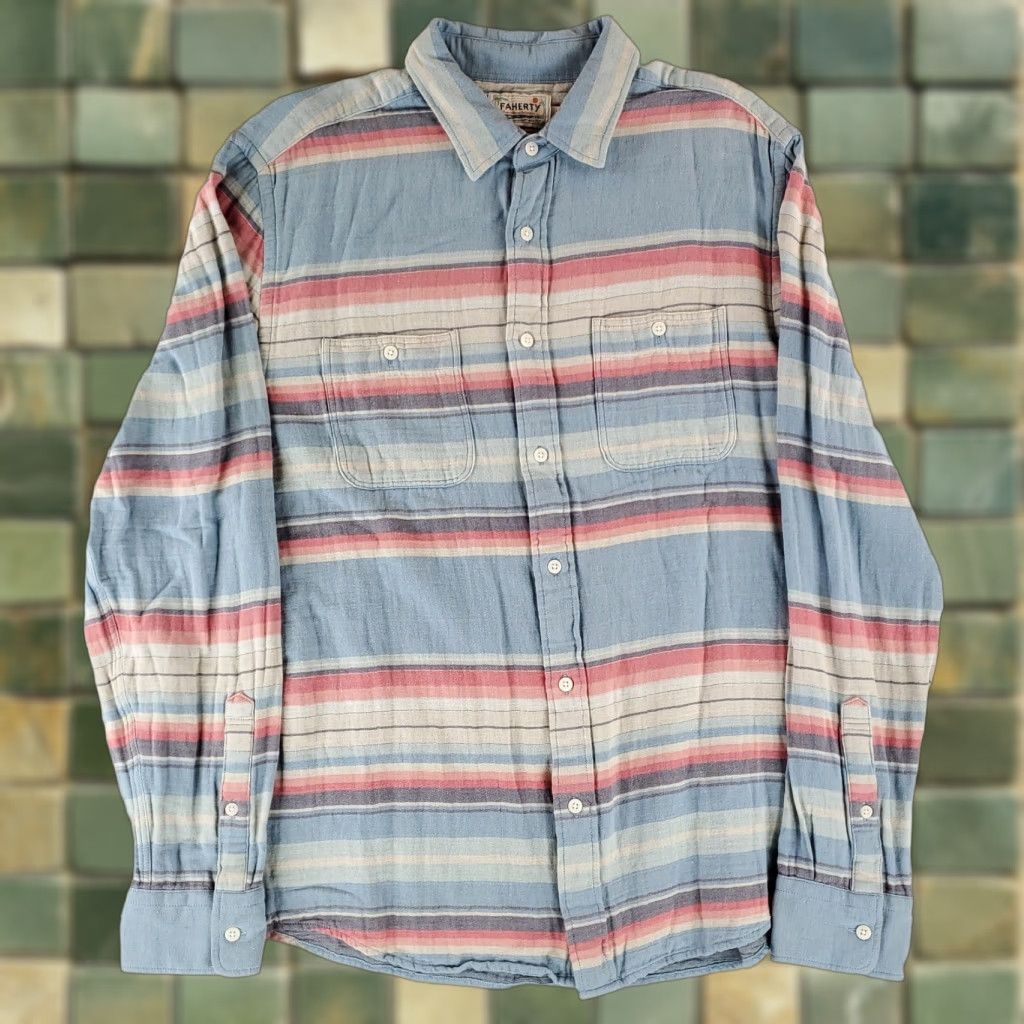 Faherty Faherty Flannel Button Up Shirt Striped Long Sleeve Mens L Multicolor Blue Pink White Shirt Mens L Size US L / EU 52-54 / 3 - 1 Thumbnail