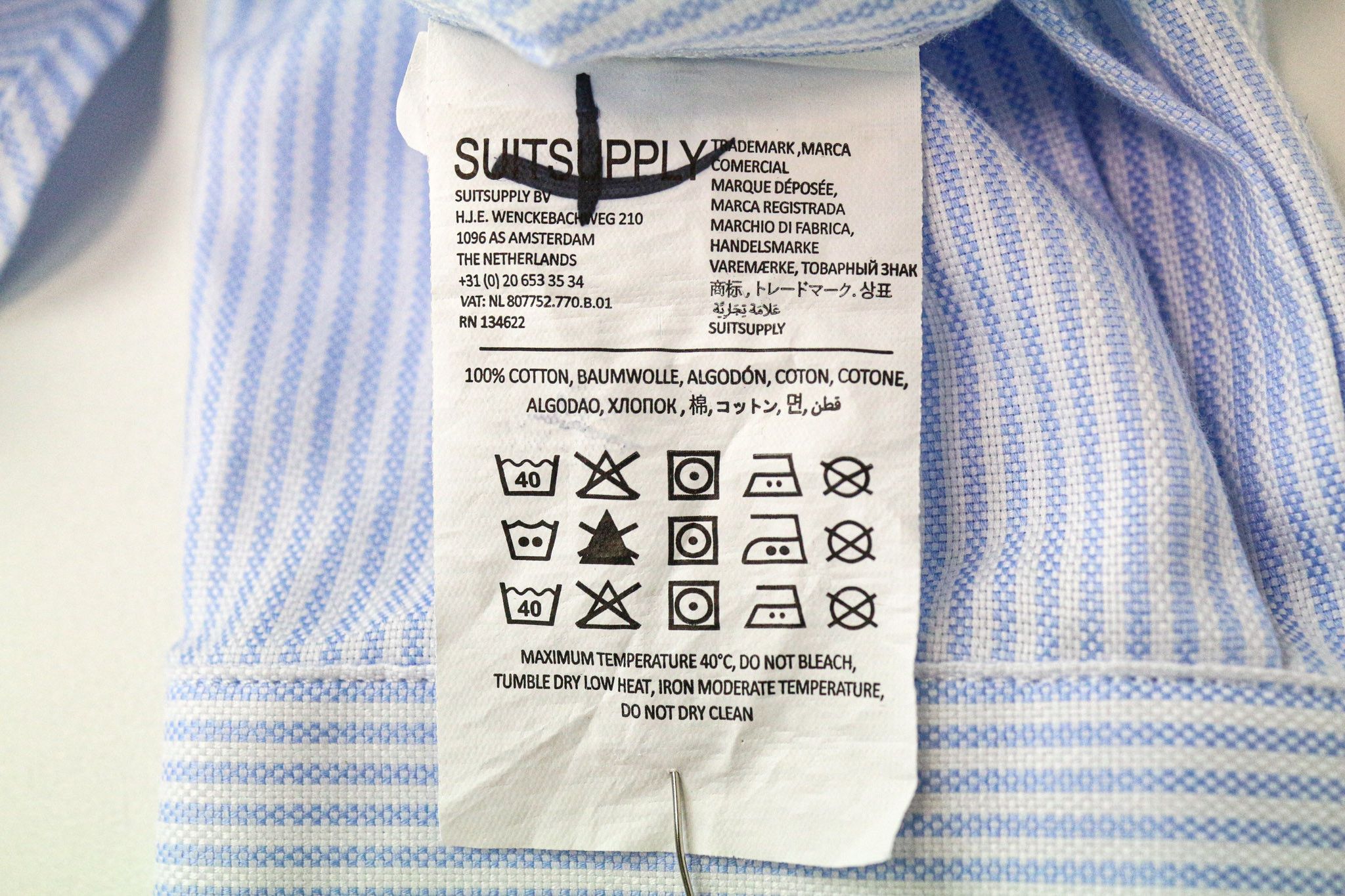 Suitsupply 39L/15 1/2L Extra Slim Blue Cotton Striped Shirt 76557 Size 40L - 6 Thumbnail