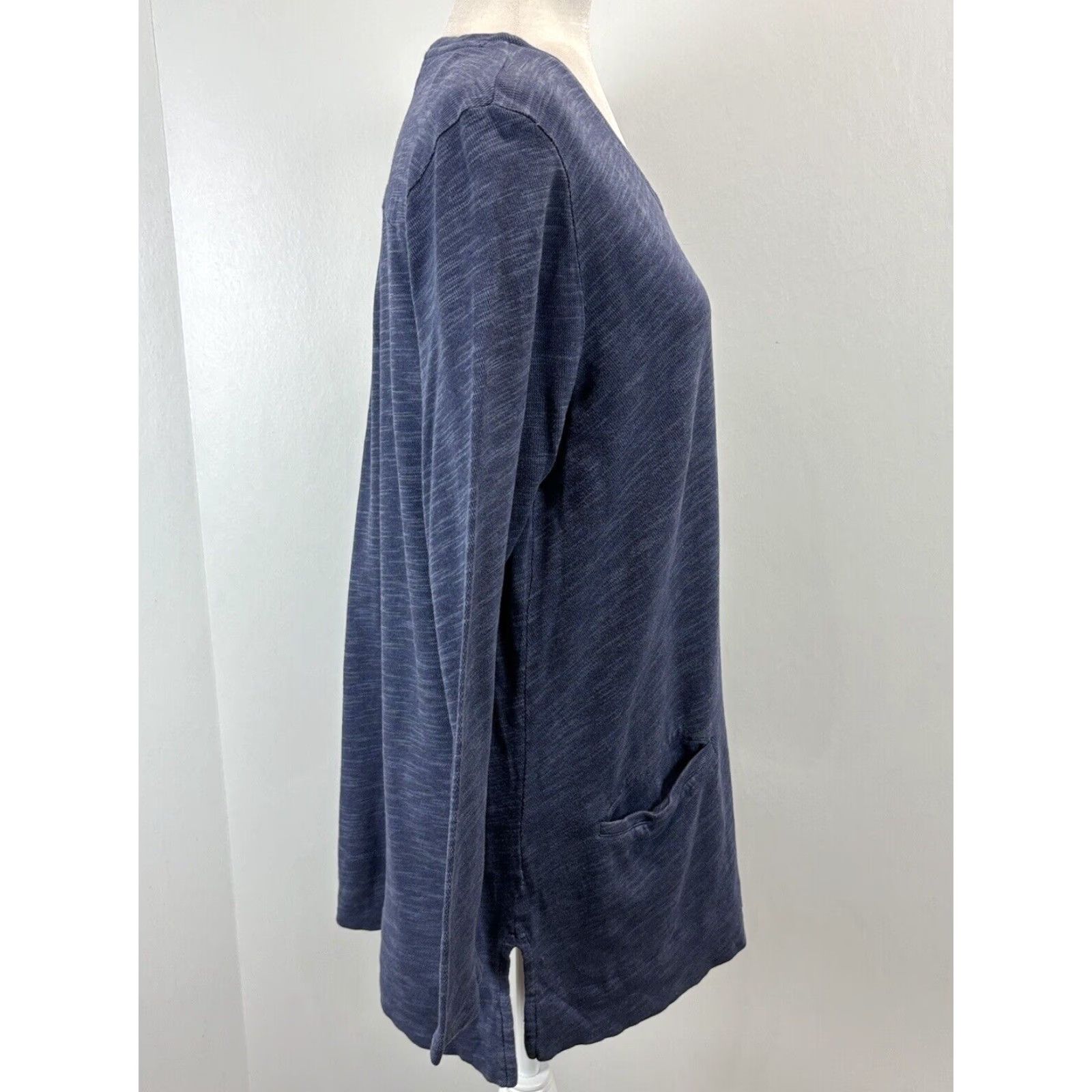 J. Jill J. Jill Women's Blue Long Sleeve Tunic Shirt Medium Heatgered Side Slits Casual Cotton Size M / US 6-8 / IT 42-44 - 4 Thumbnail