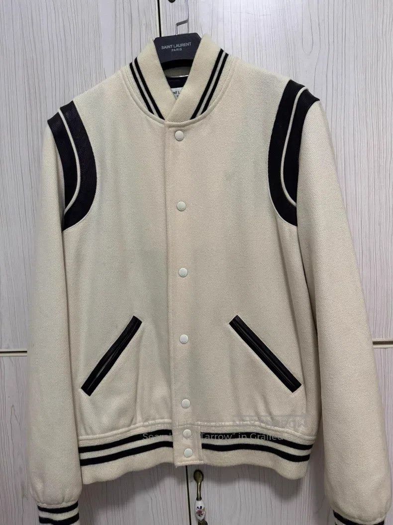 Saint Laurent Paris Saint Laurent Paris Ivory White Leather Patchwork Baseball Size US M / EU 48-50 / 2 - 1 Thumbnail