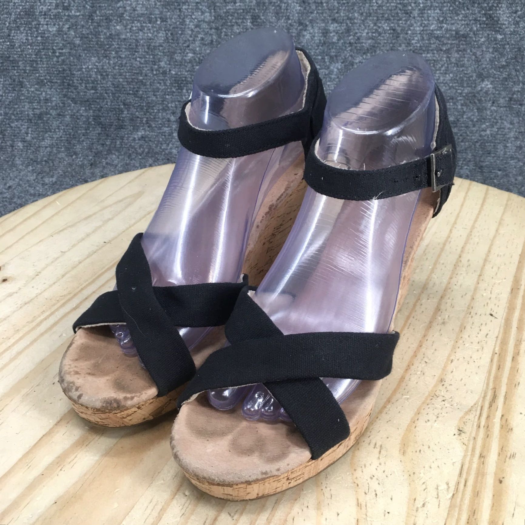 Toms TOMS Sandals Womens 9 Clarissa Ankle Strappy Black Wedge Cork Buckle Casual Size US 9 / IT 39 - 3 Thumbnail