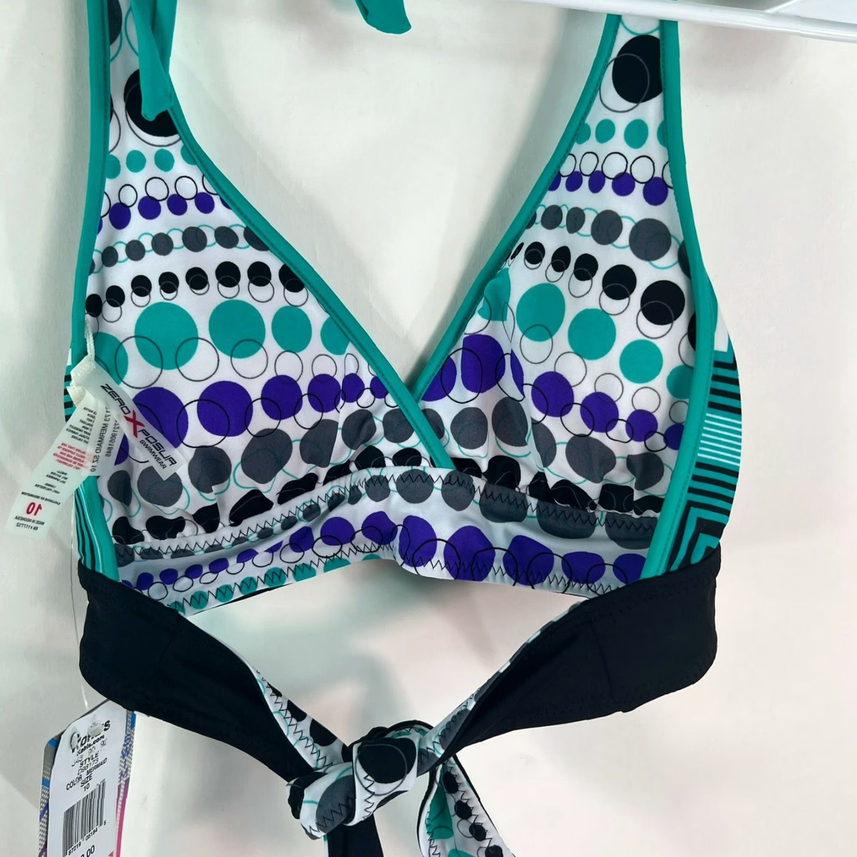Vintage Zero Posor Womens Geoprint Reversible Halter Green Blue Bikini Top Size 10 Size L / US 10 / IT 46 - 6 Thumbnail