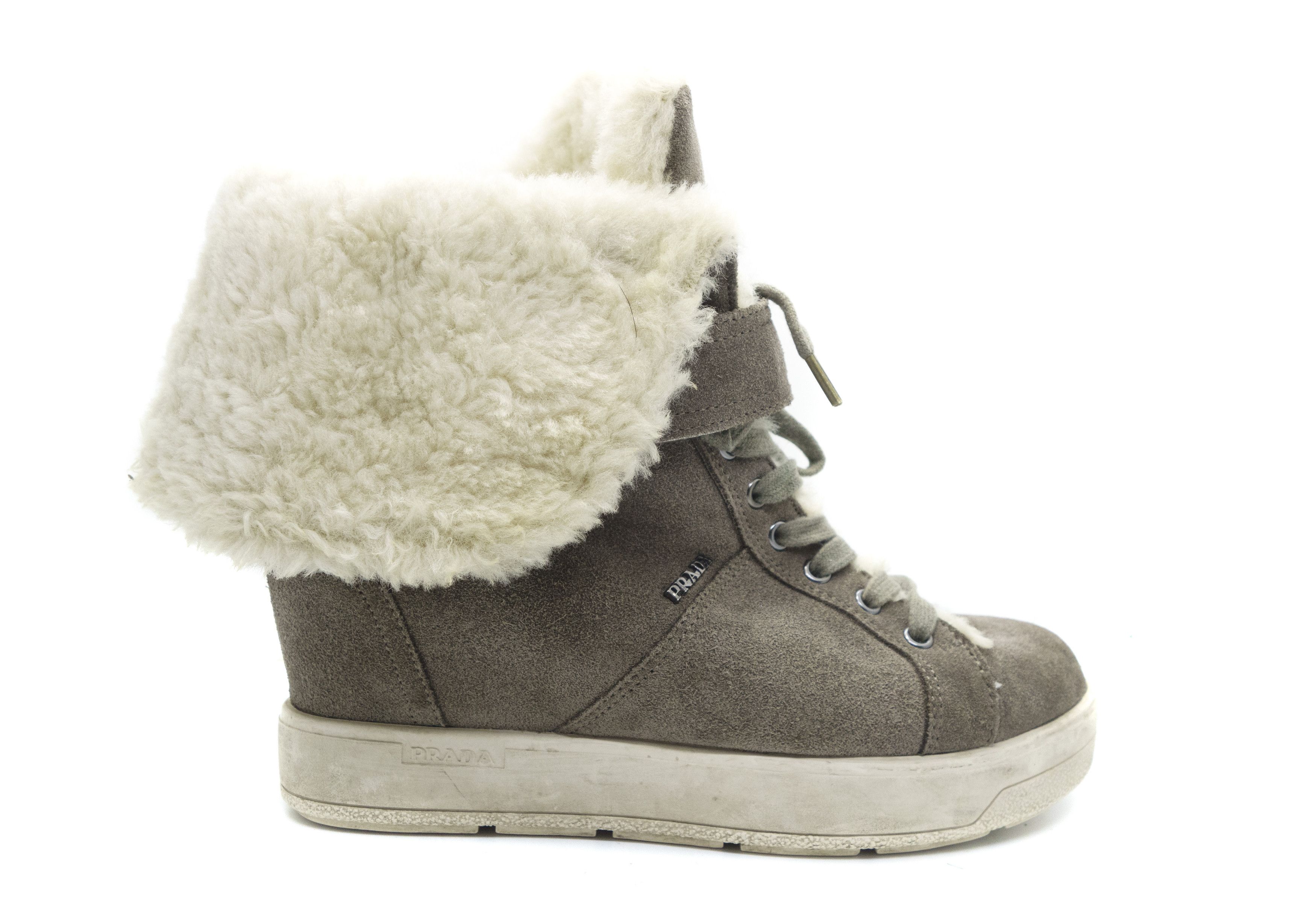 Prada Wedge Suede Sherpa High Boots Size US 9 / IT 39 - 2 Thumbnail