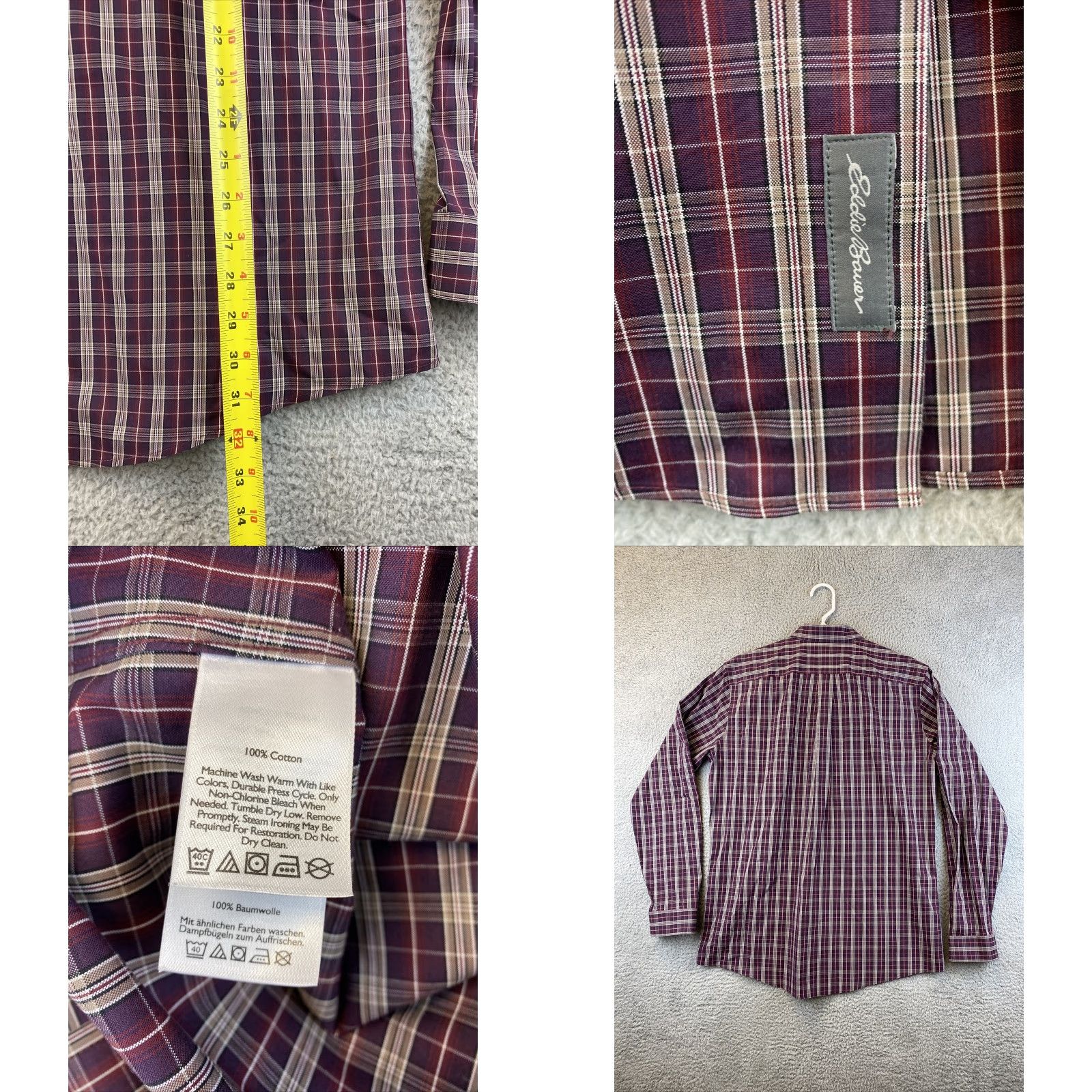 Eddie Bauer Eddie Bauer Button-Down Shirt Men LT Tall Plaid Maroon Long Sleeve 82-36 Size L TALL Mens Size US L / EU 52-54 / 3 - 8 Thumbnail