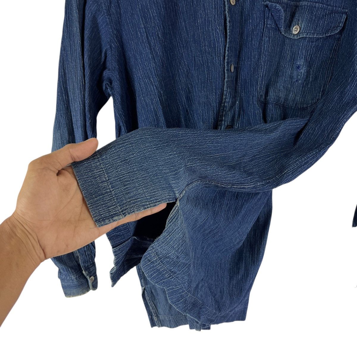 Issey Miyake 90s Issey Miyake Indigo Shirt Oversized Jacket Colar Less Size US L / EU 52-54 / 3 - 12 Thumbnail