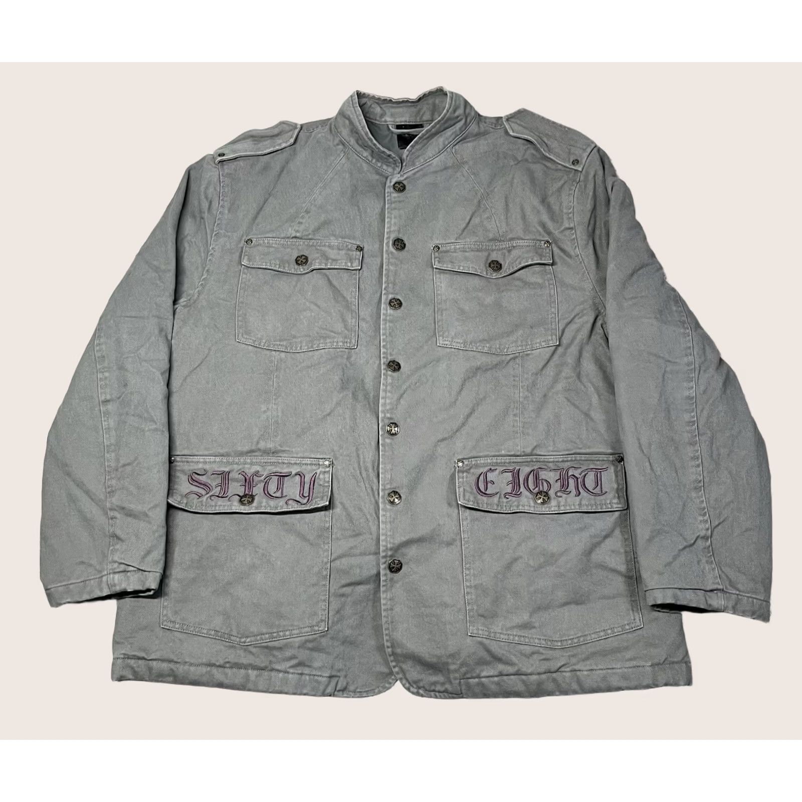 Vintage VINTAGE Blac Label Jacket Mens 3XL Gray Y2K Embroidered Grunge Military Coat Goth Shirt? Size US XXL / EU 58 / 5 - 1 Thumbnail