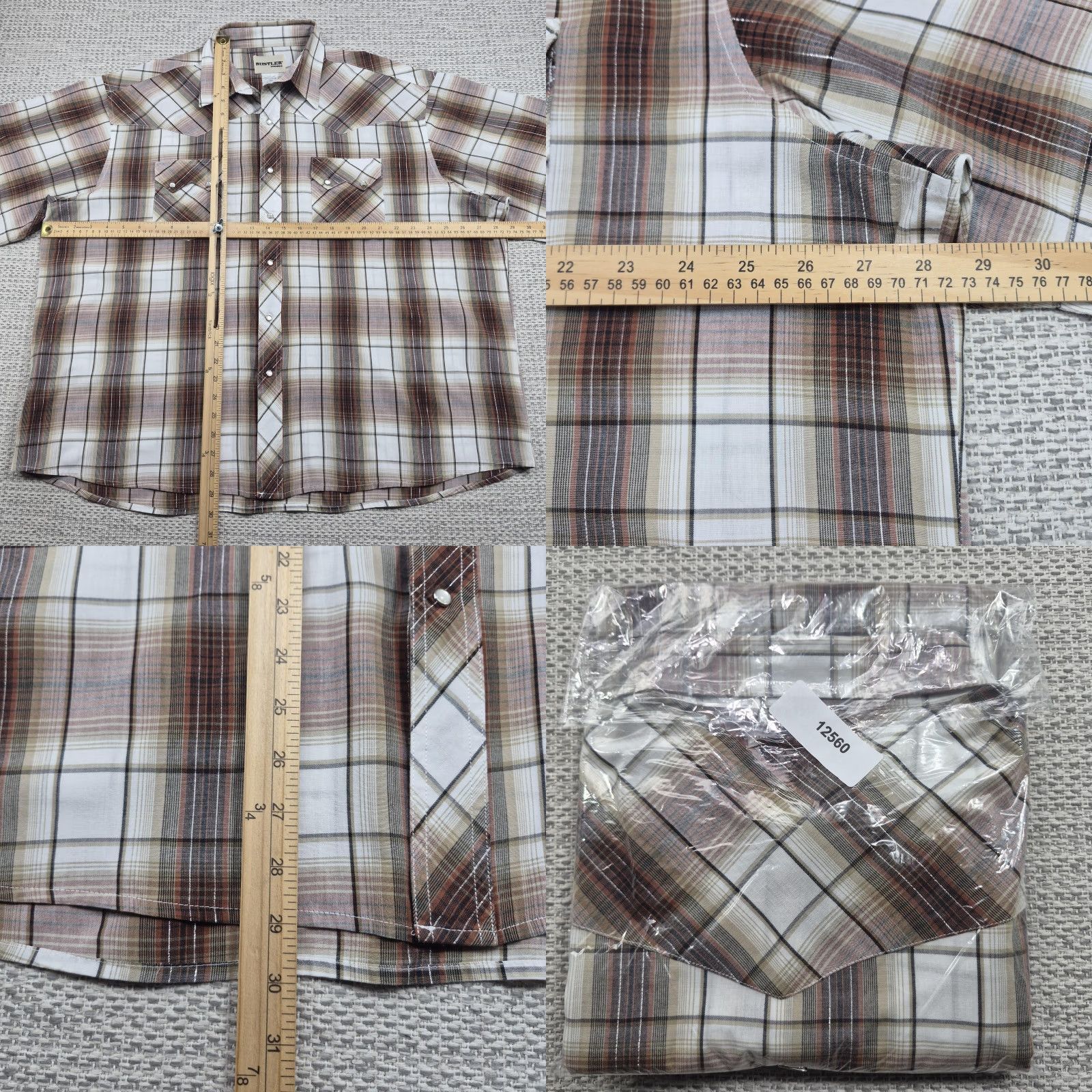 Vintage VTG Rustler Pearl Snap Shirt Mens 2XL Brown Plaid Short Sleeve Western Cowboy Shirt Size US XXL / EU 58 / 5 - 8 Thumbnail