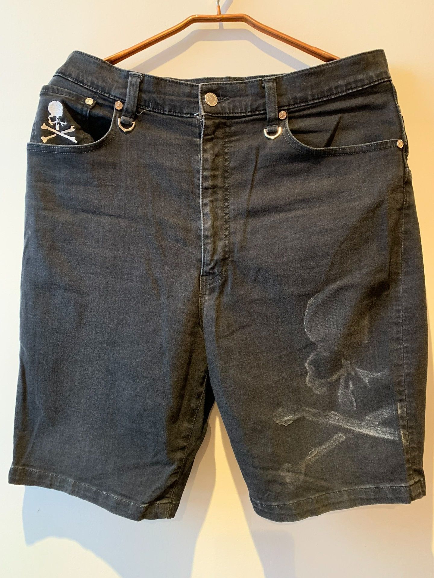 mastermind world black skull denim shorts