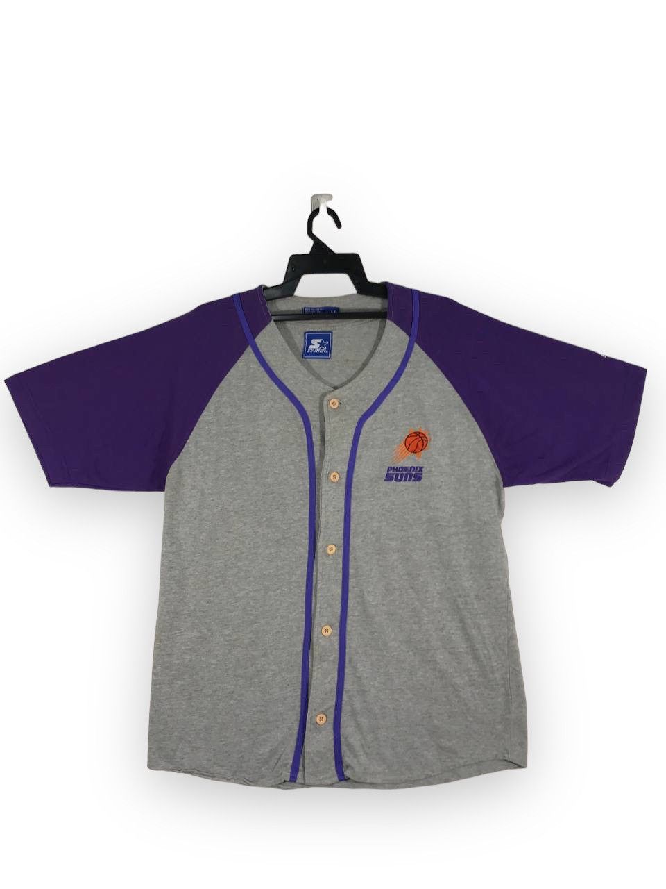 image of NBA x Starter Vintage Phoenix Suns Baseball Shirt in Grey, Men's (Size Medium)