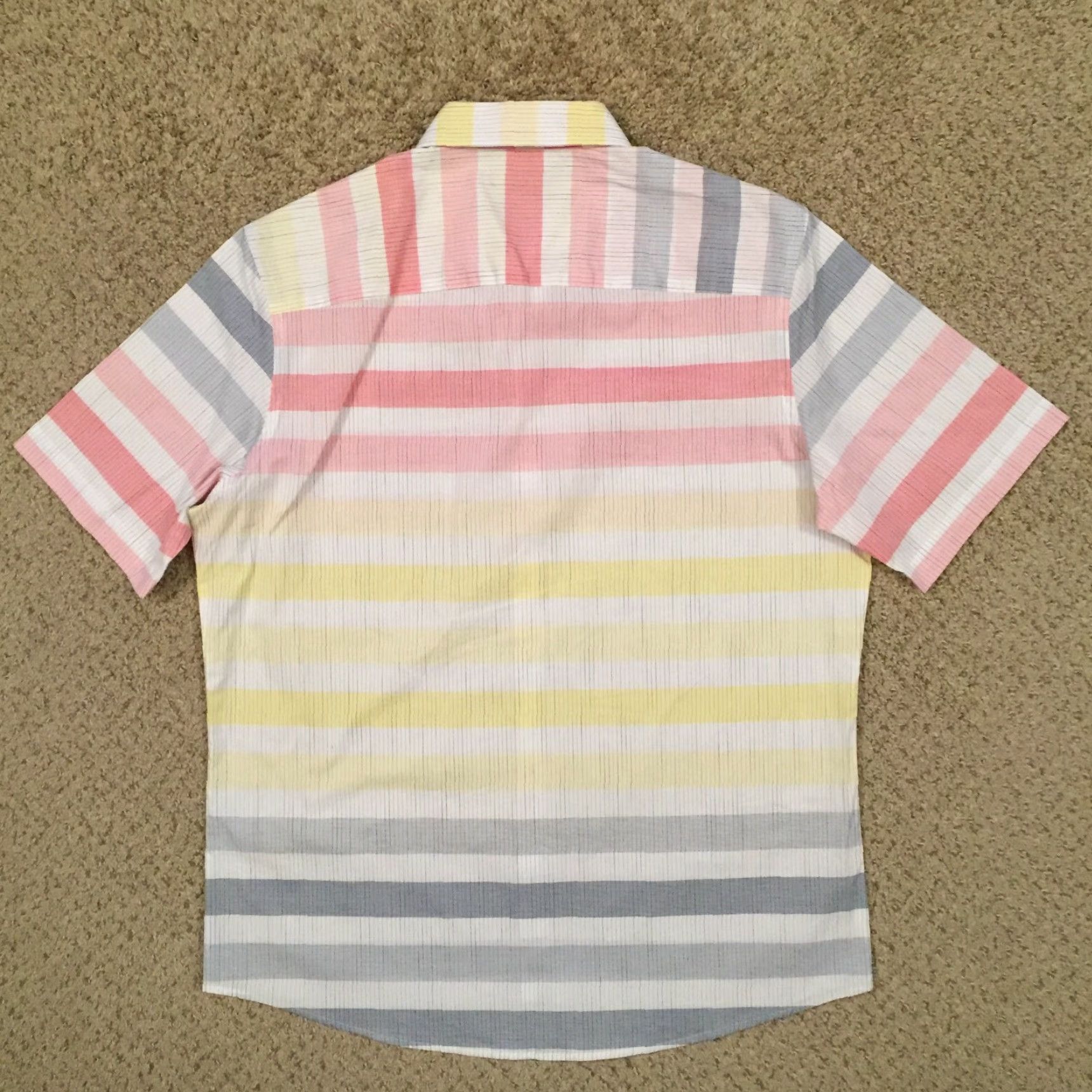 Alfani Alfani Shirt Mens Large Multicolor Striped Short Sleeve Button-Down Collar Point Button-Front Size US L / EU 52-54 / 3 - 6 Thumbnail