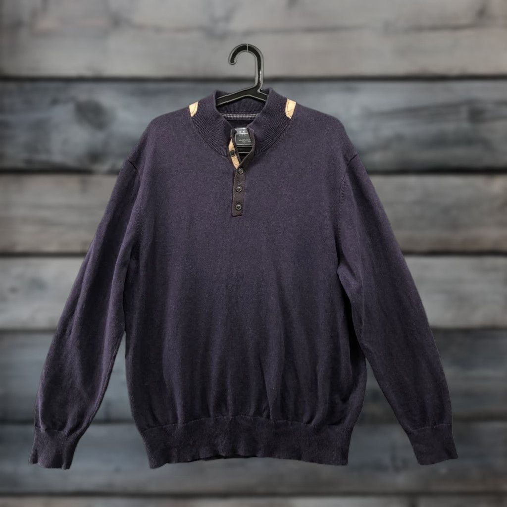 Enro VINTAGE Enro Sweater Mens XL 1/4 Button Mock Neck Cashmere Cotton Purple Eggplant Pullover Knit Classic Core Mens Size US XL / EU 56 / 4 - 1 Thumbnail