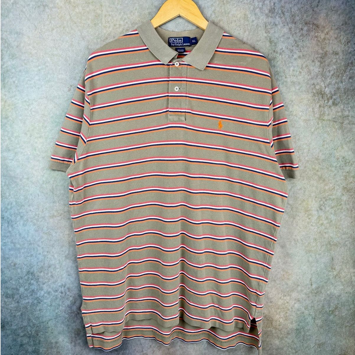 Polo Ralph Lauren VTG 90s Polo Ralph Lauren Polo Shirt Mens Sz XL Striped Tan Size US XL / EU 56 / 4 - 1 Thumbnail