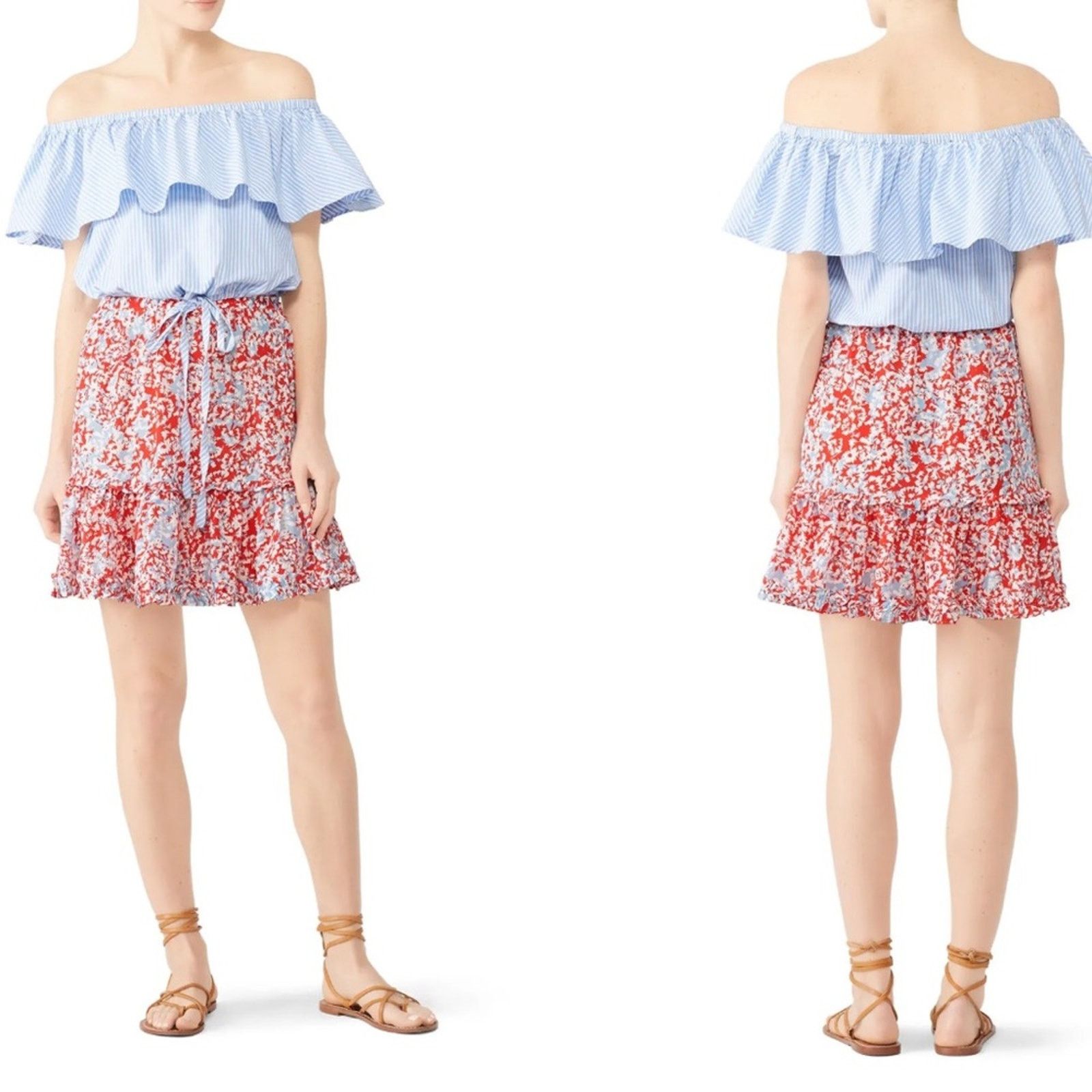 RTR Paloma Blue Alexa 100% Silk Floral Tiered Mini Skirt