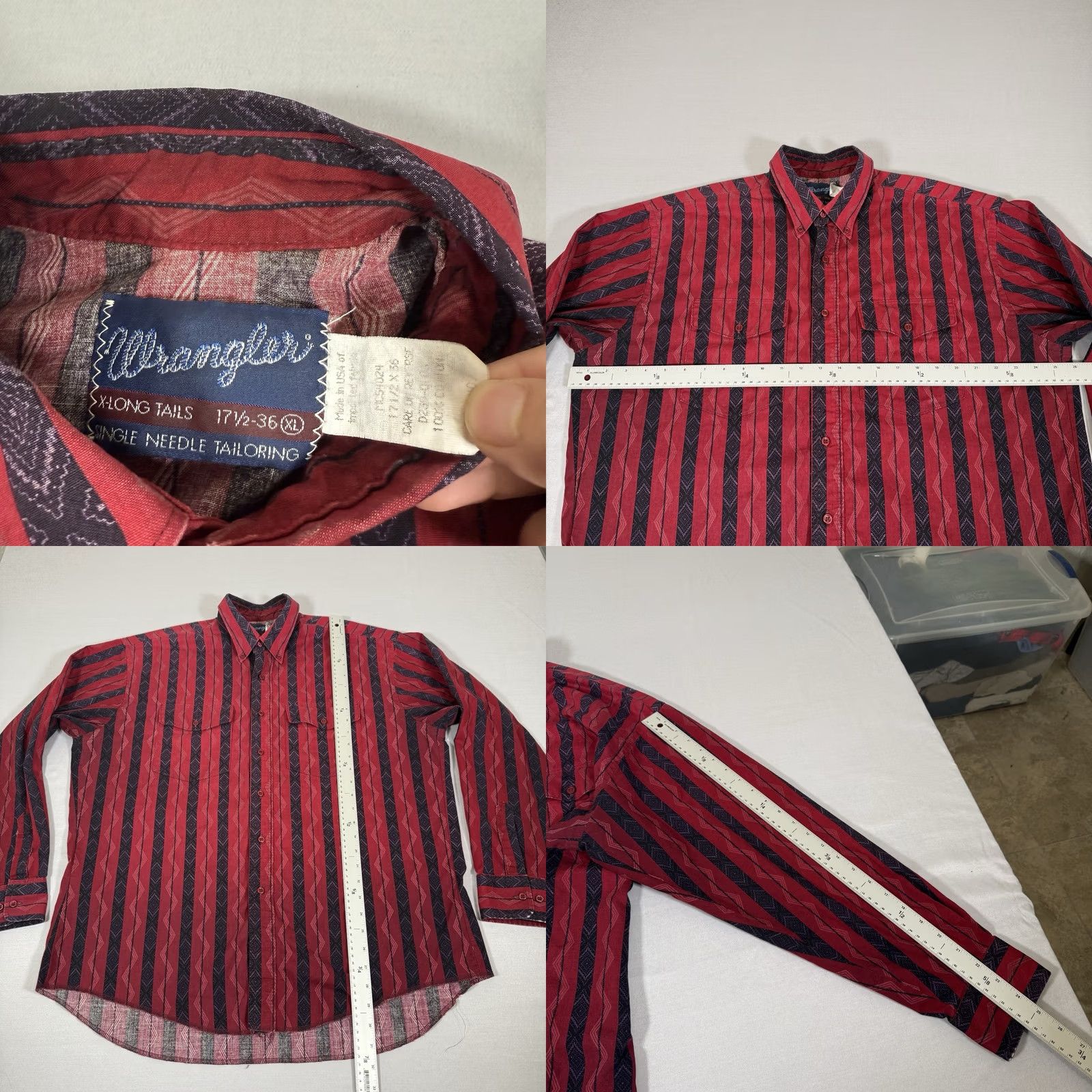 Wrangler VINTAGE Wrangler Shirt Mens XL Red Aztec Pearl Snap Western Brushpopper Work 90s Size US XL / EU 56 / 4 - 8 Thumbnail