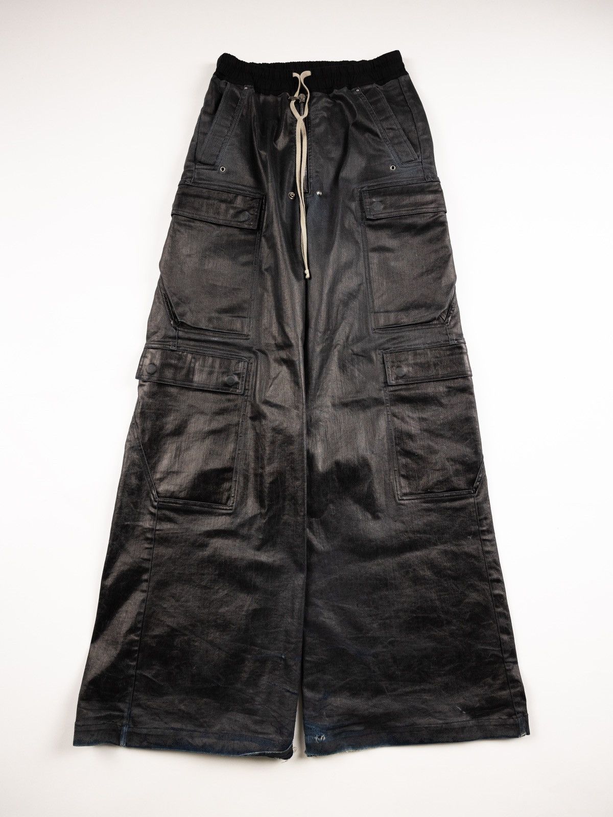 image of Rick Owens Edfu Ss23 Waxed Double Cargo Jumbo Belas in Black, Men's (Size 30)