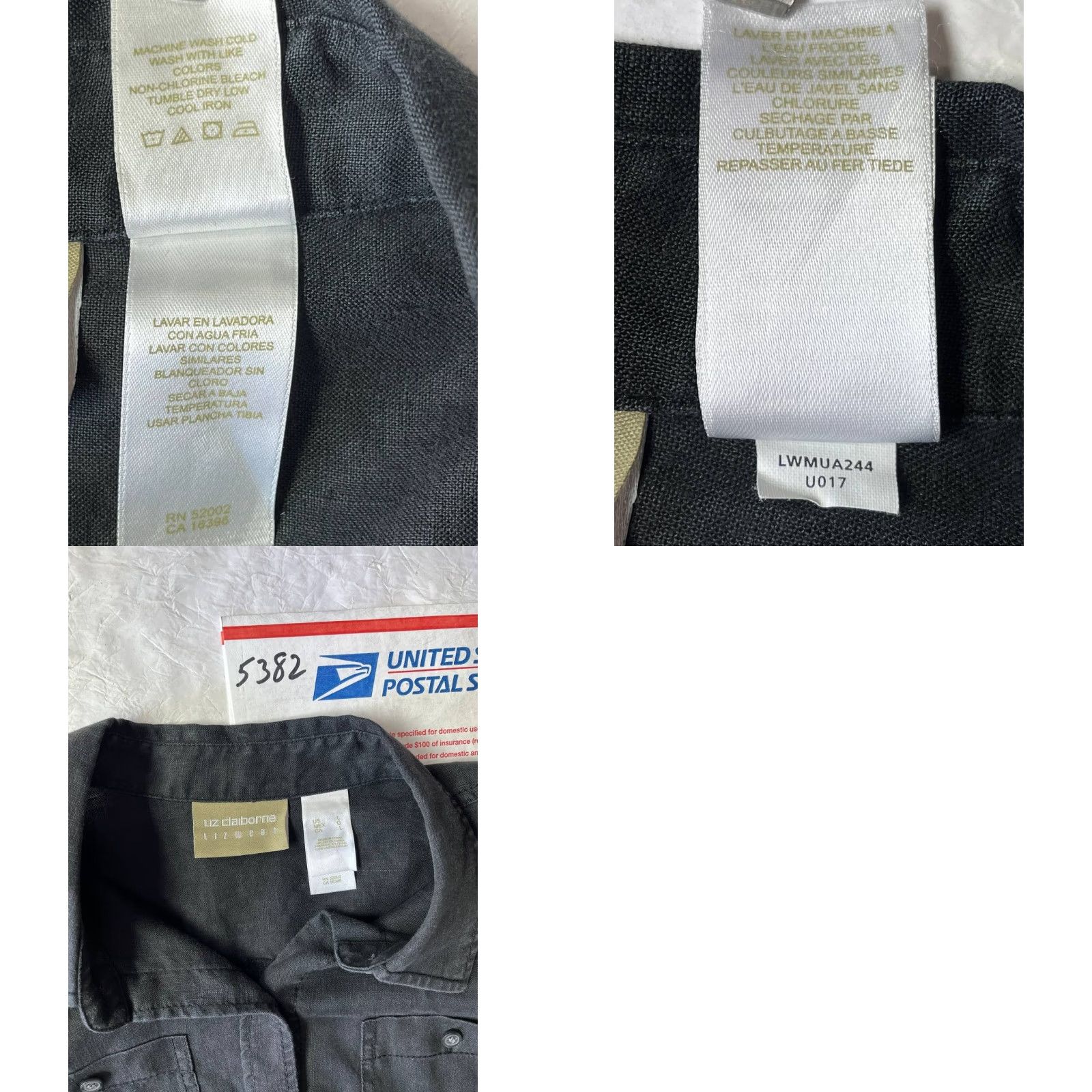 Liz Claiborne VINTAGE LIZ CLAIBORNE 100% LINEN BUTTON-UP ROLL TAB SLEEVES LAGENLOOK BLACK WOMEN LARGE Size L / US 10 / IT 46 - 8 Thumbnail