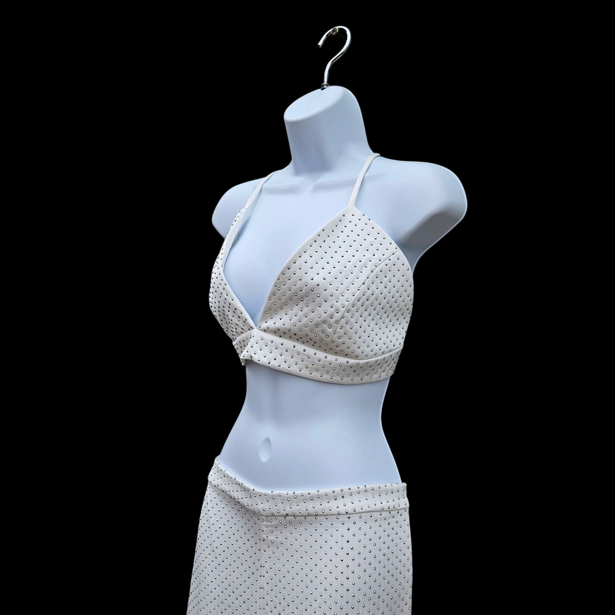 Other Nadine Merabi White Rhinestone Kira Two-Piece Set Top L Pant Size 36" / US 14 / IT 50 - 20 Thumbnail