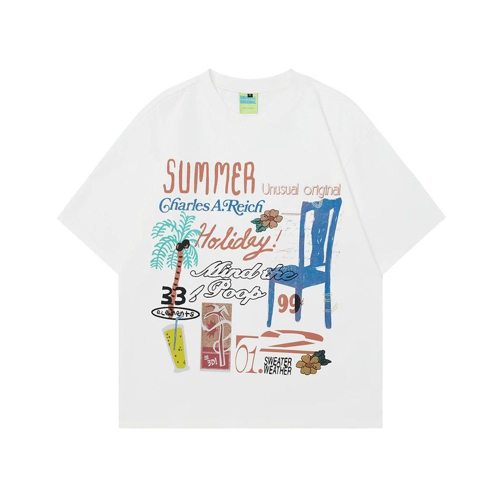 Vintage Men's loose casual high street beach chair print T-shirt Size US M / EU 48-50 / 2 - 1 Thumbnail