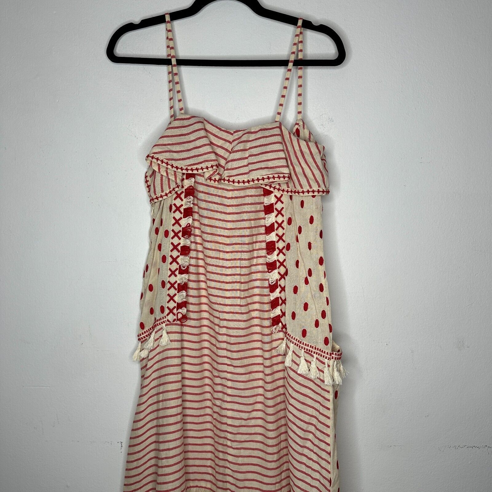 Dodo Bar Or DODO BAR OR Tan Red Striped Polka Dot Ruffle Maxi Dress S Size S / US 4 / IT 40 - 6 Thumbnail