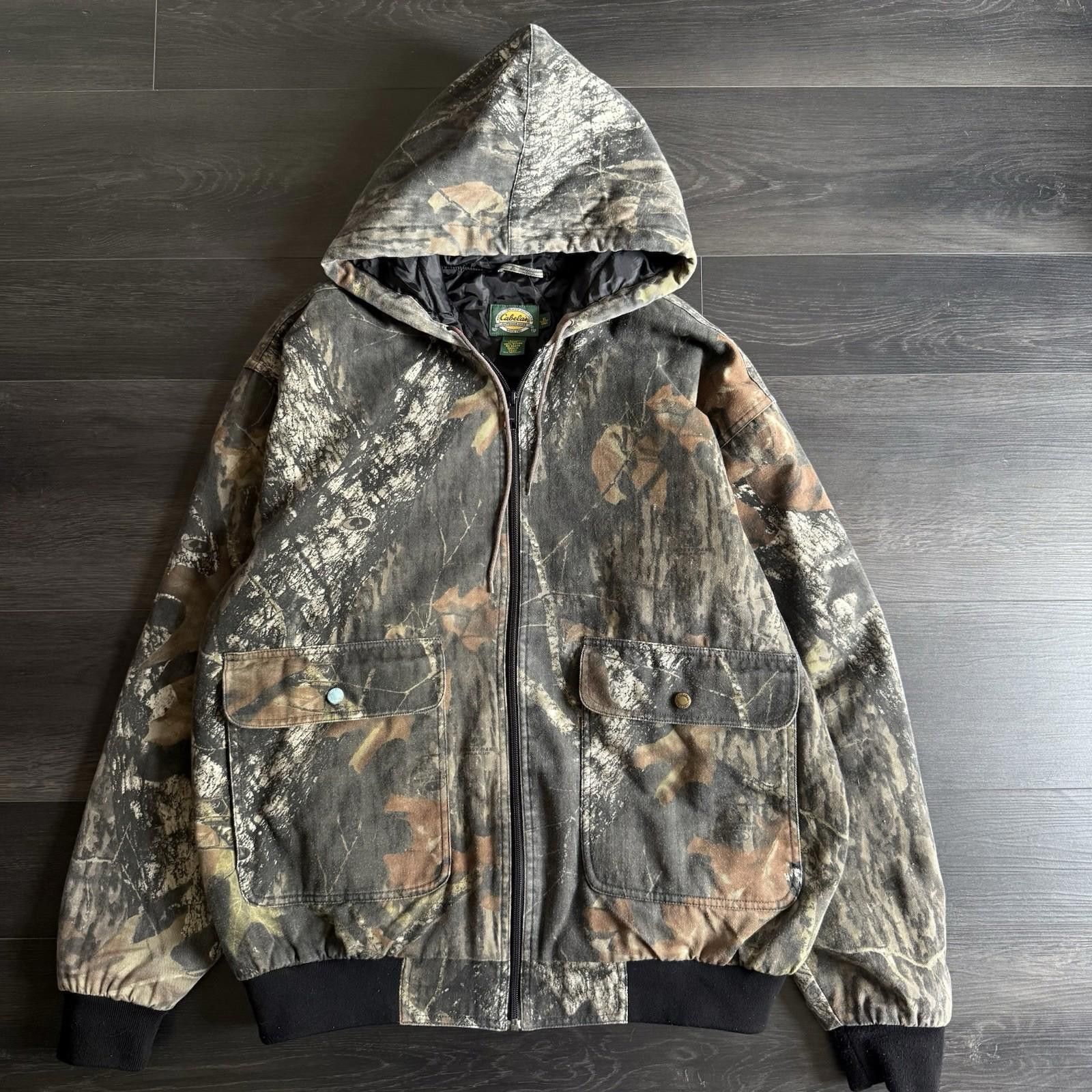 Cabelas Cabelas Men’s XL Camo Jacket Quilt Lined Full Zip Hood Size ONE SIZE - 1 Thumbnail