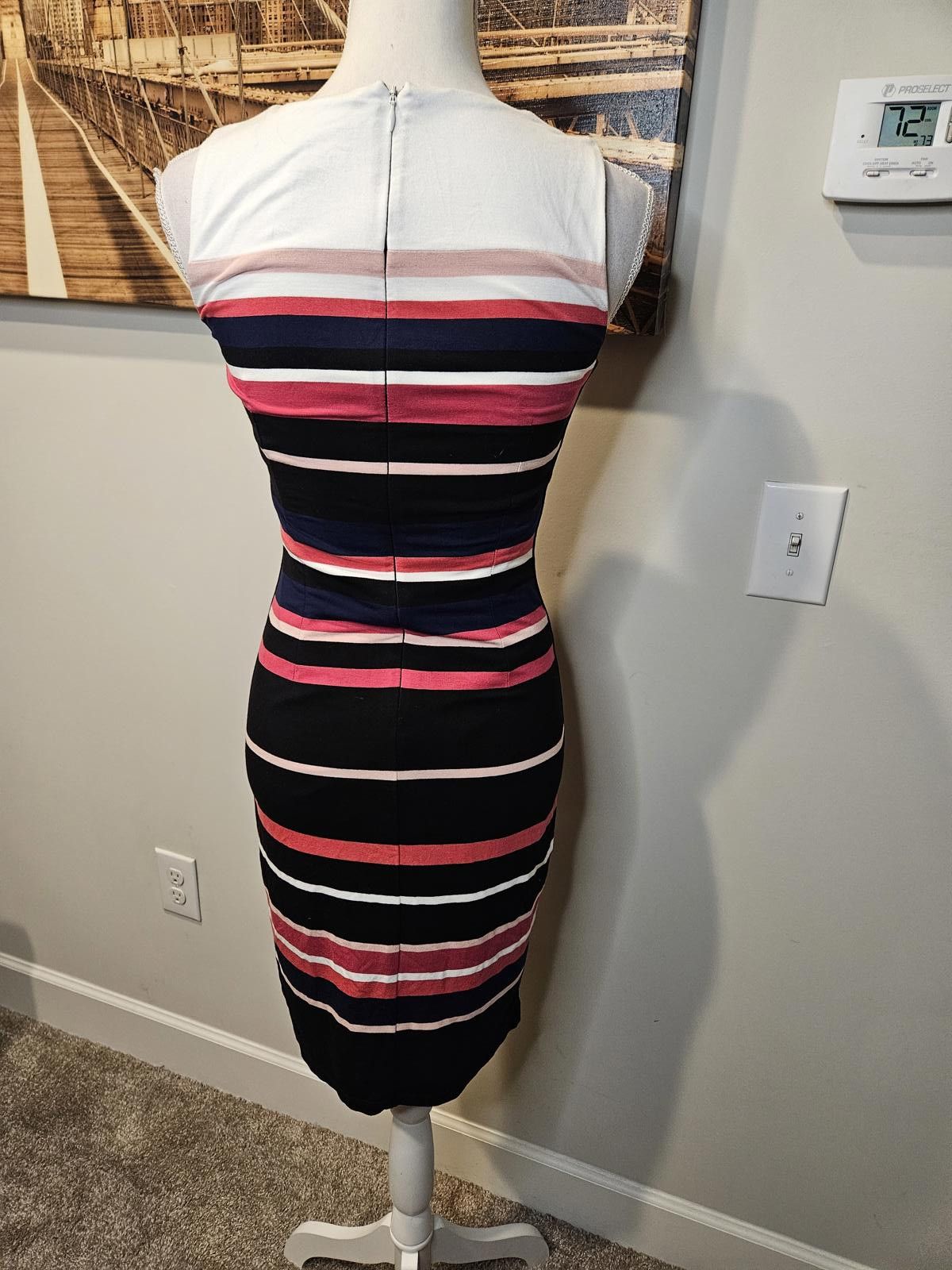 Designer WHBM Chic Striped Bodycon Dress Size XXS / US 00 / IT 34 - 3 Thumbnail