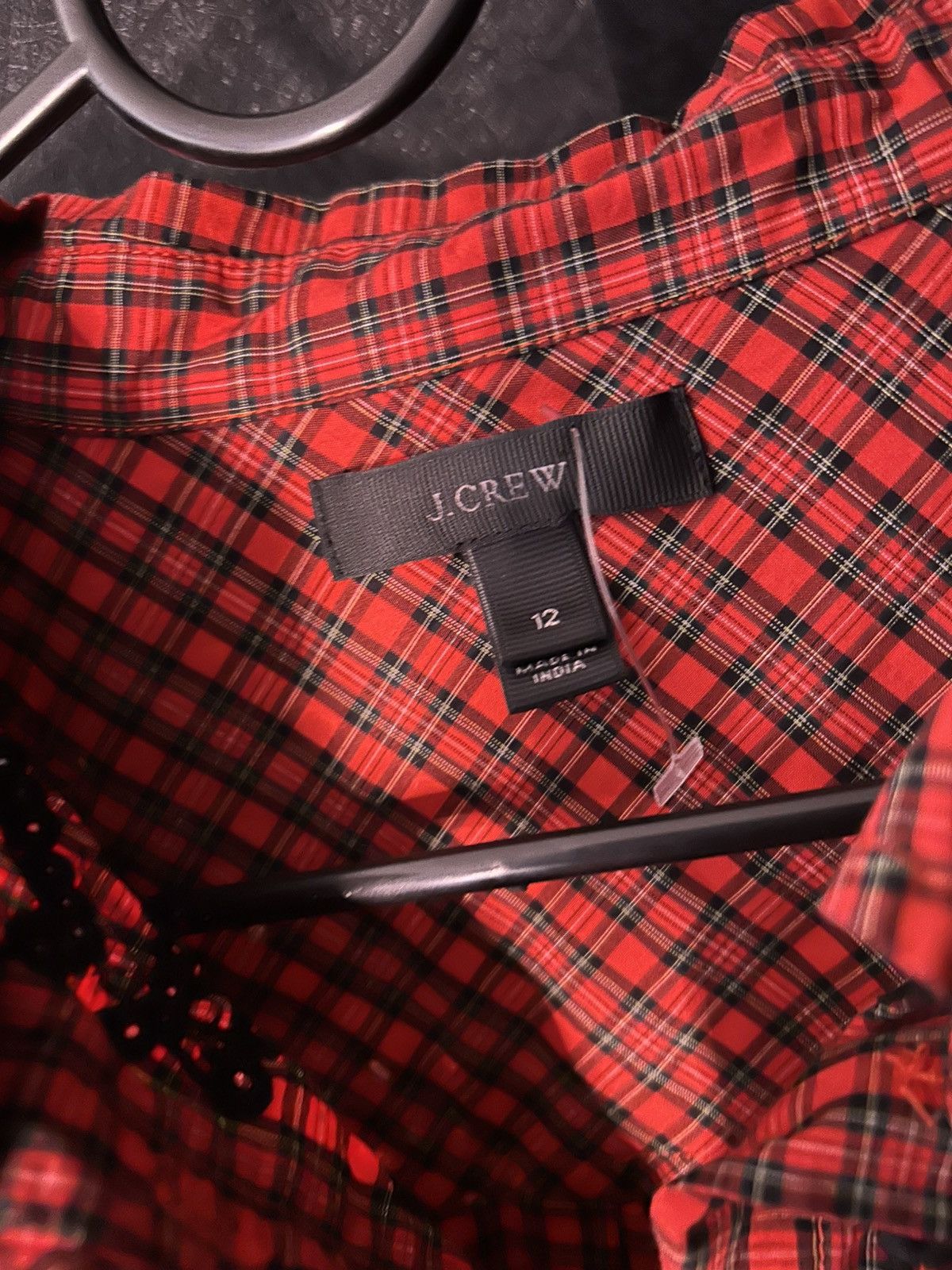 J.Crew : J.Crew Red Plaid Button-Down Shirt with Black Lace Detail Size L / US 10 / IT 46 - 5 Thumbnail