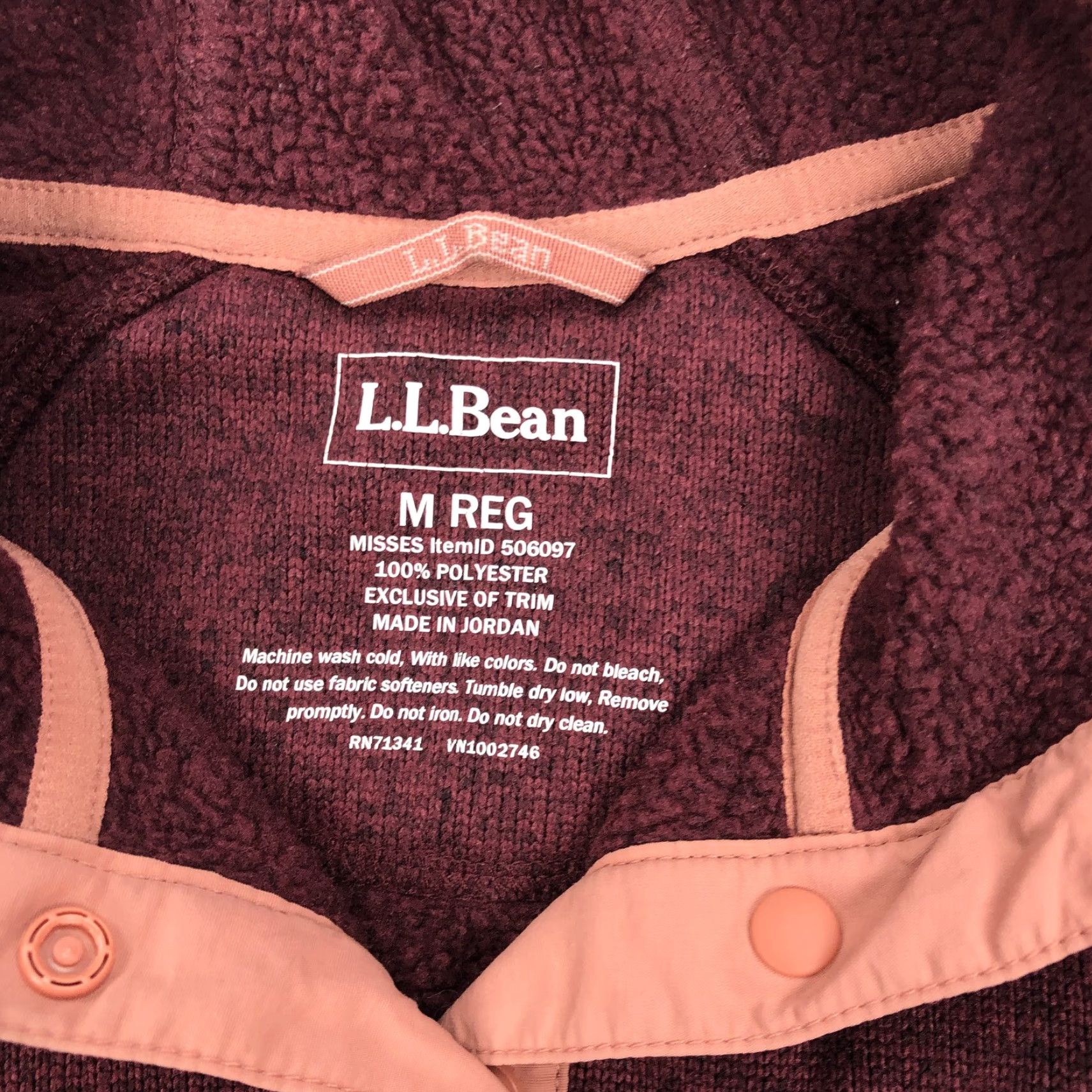 Vintage L.L.Bean Women's M Regular Maroon Peach Snap Button Hooded Pullover Fleece Hoodi Hoodie Pullover Sweatshirt Outdoor Activewear Casual Size M / US 6-8 / IT 42-44 - 3 Thumbnail